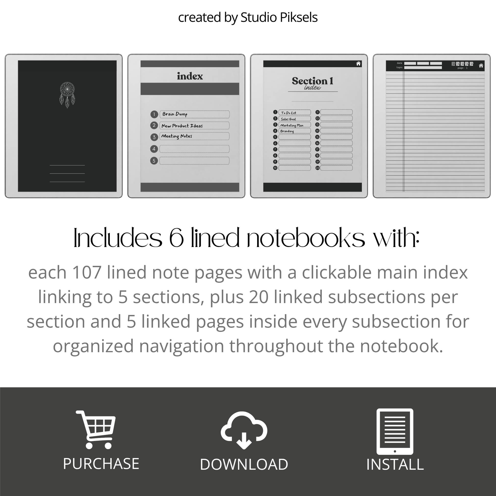 Legal Pad Paper Notebook with Custom Index for reMarkable Paper Pure