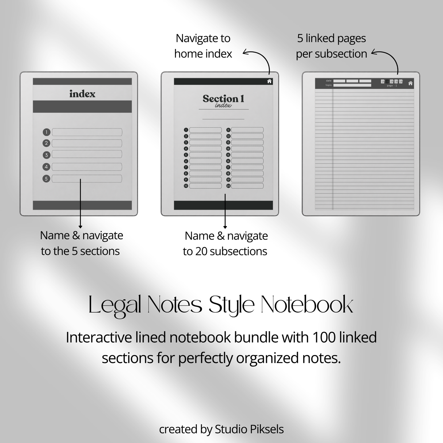 Legal Pad Paper Notebook with Custom Index for reMarkable Paper Pure