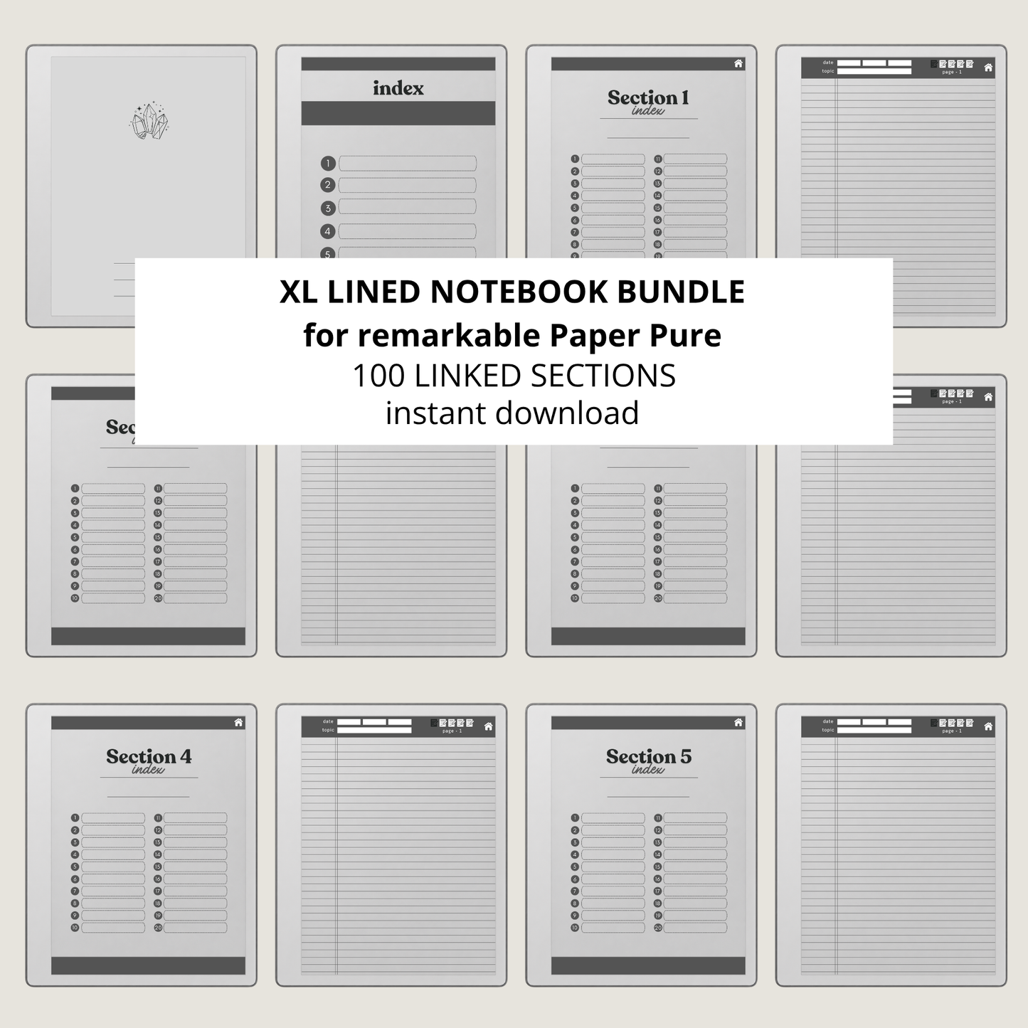 Legal Pad Paper Notebook with Custom Index for reMarkable Paper Pure