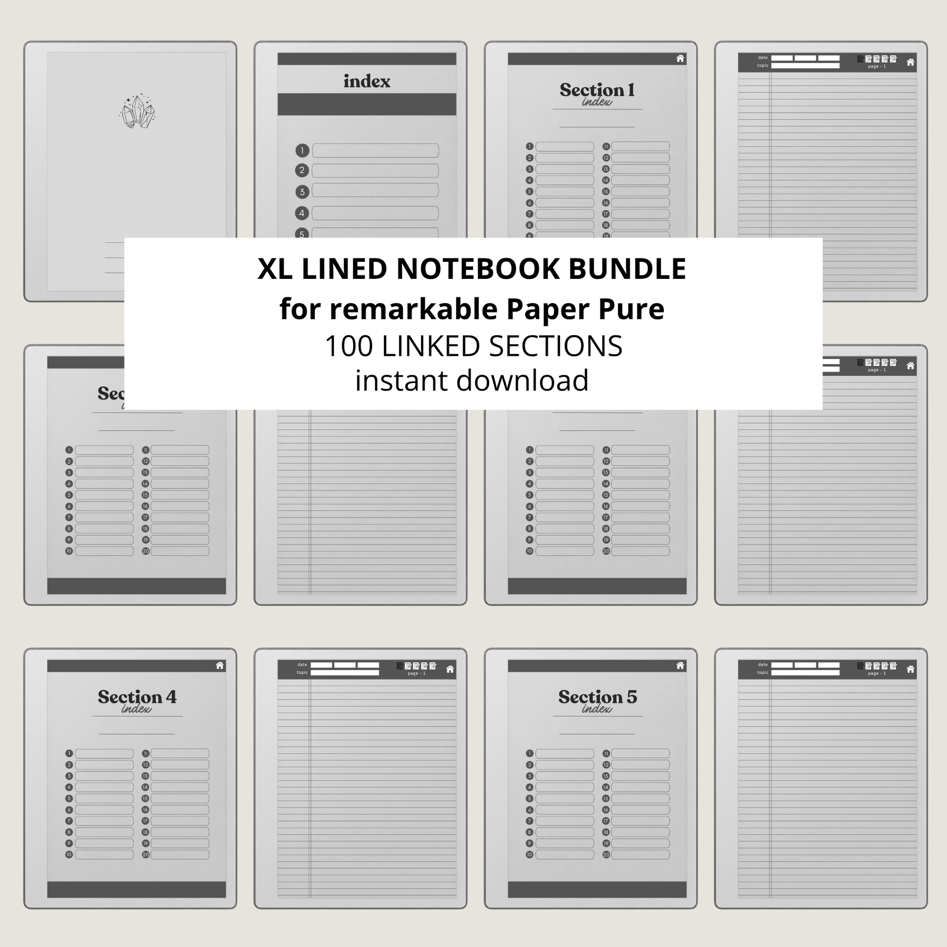 Legal Pad Paper Notebook with Custom Index for reMarkable Paper Pure