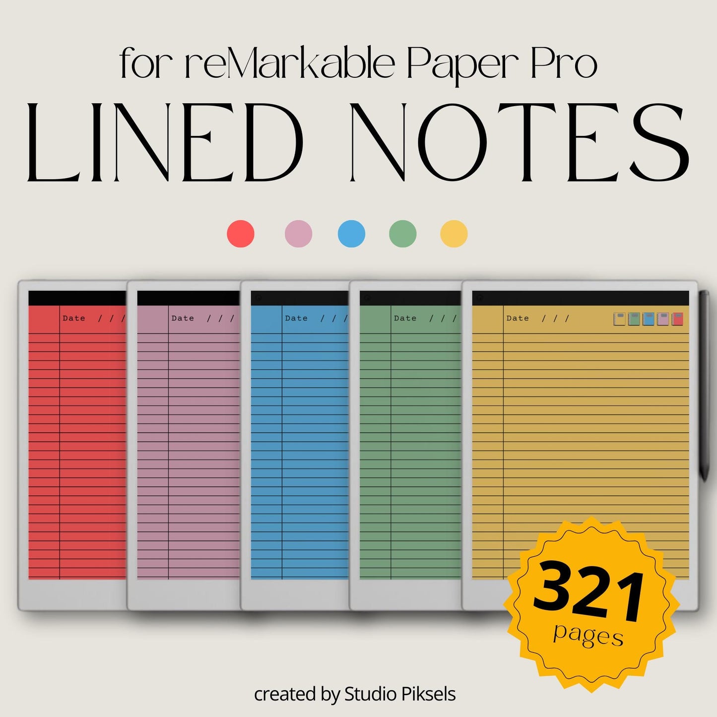 Lined notes notebook for reMarkable Paper Pro with hyperlinked sections.