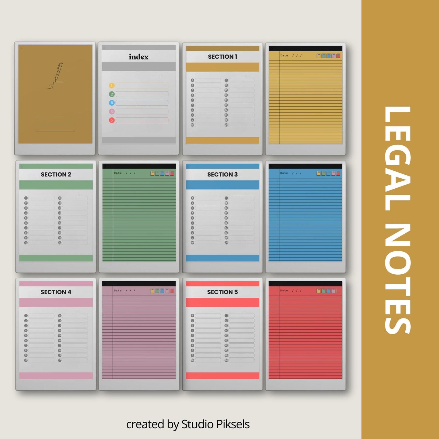 Lined notes notebook for reMarkable Paper Pro with hyperlinked sections.