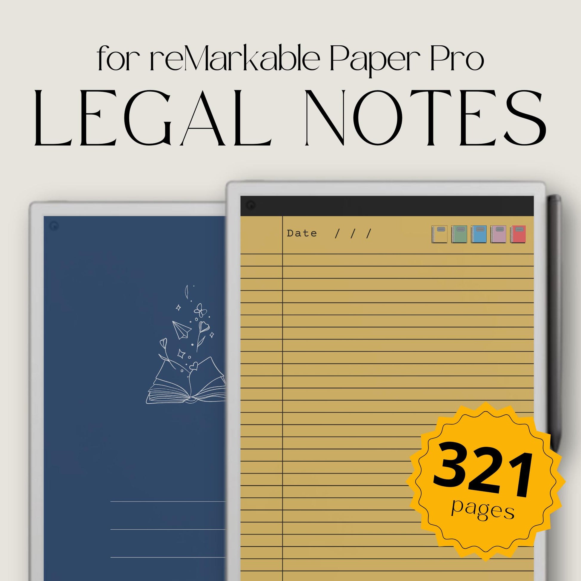 Lined notes notebook for reMarkable Paper Pro with hyperlinked sections.
