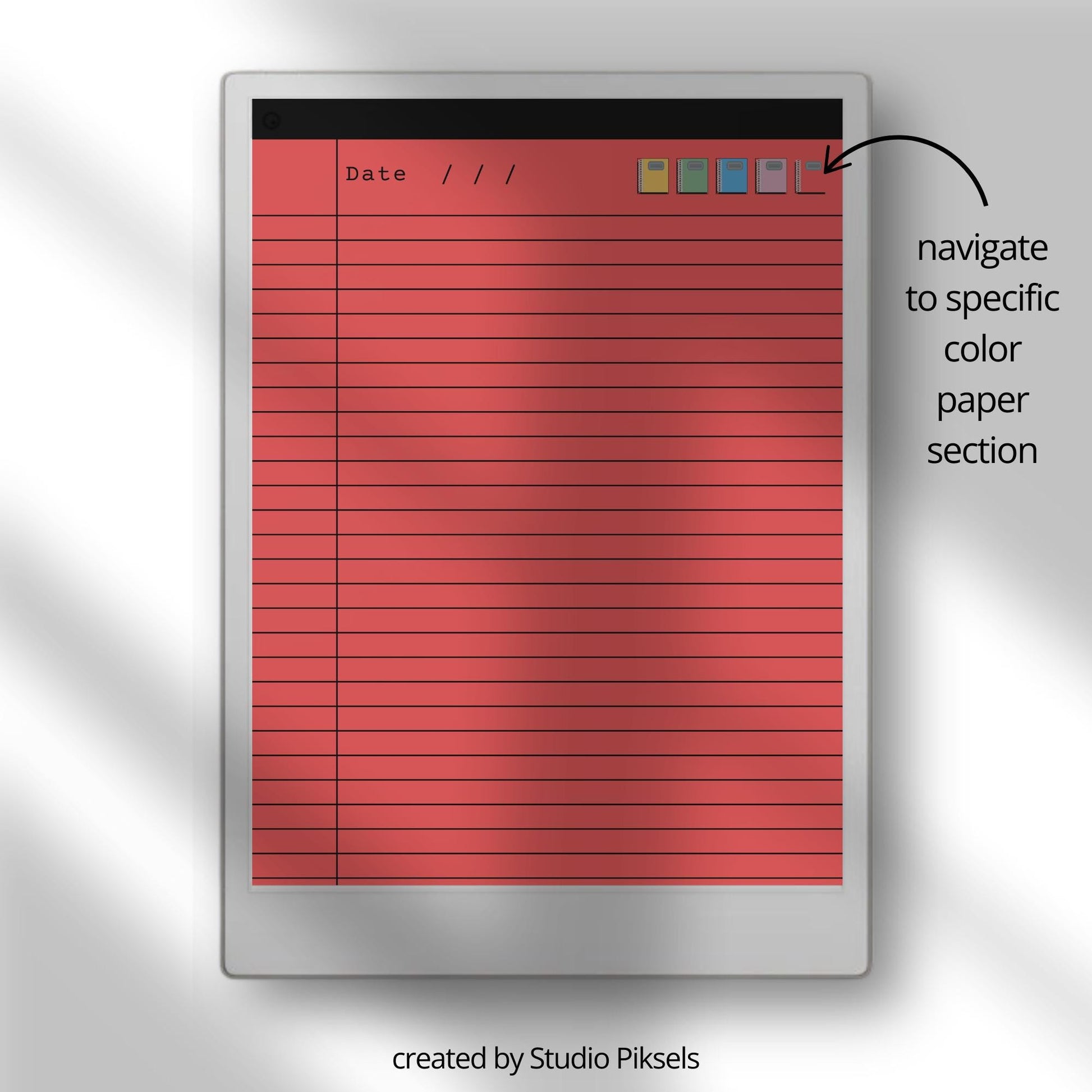 Lined notes notebook for reMarkable Paper Pro with hyperlinked sections.