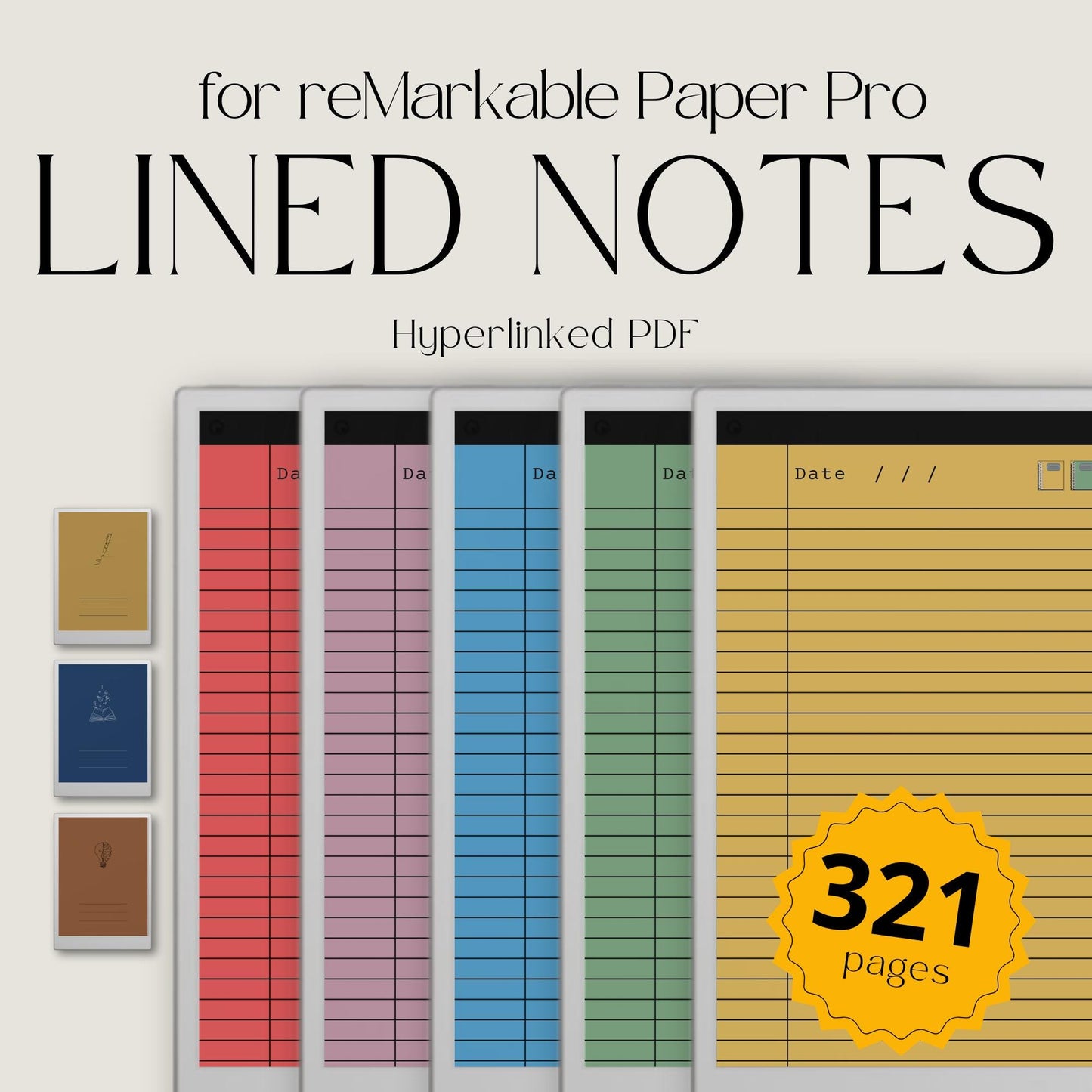 Lined notes notebook for reMarkable Paper Pro with hyperlinked sections.