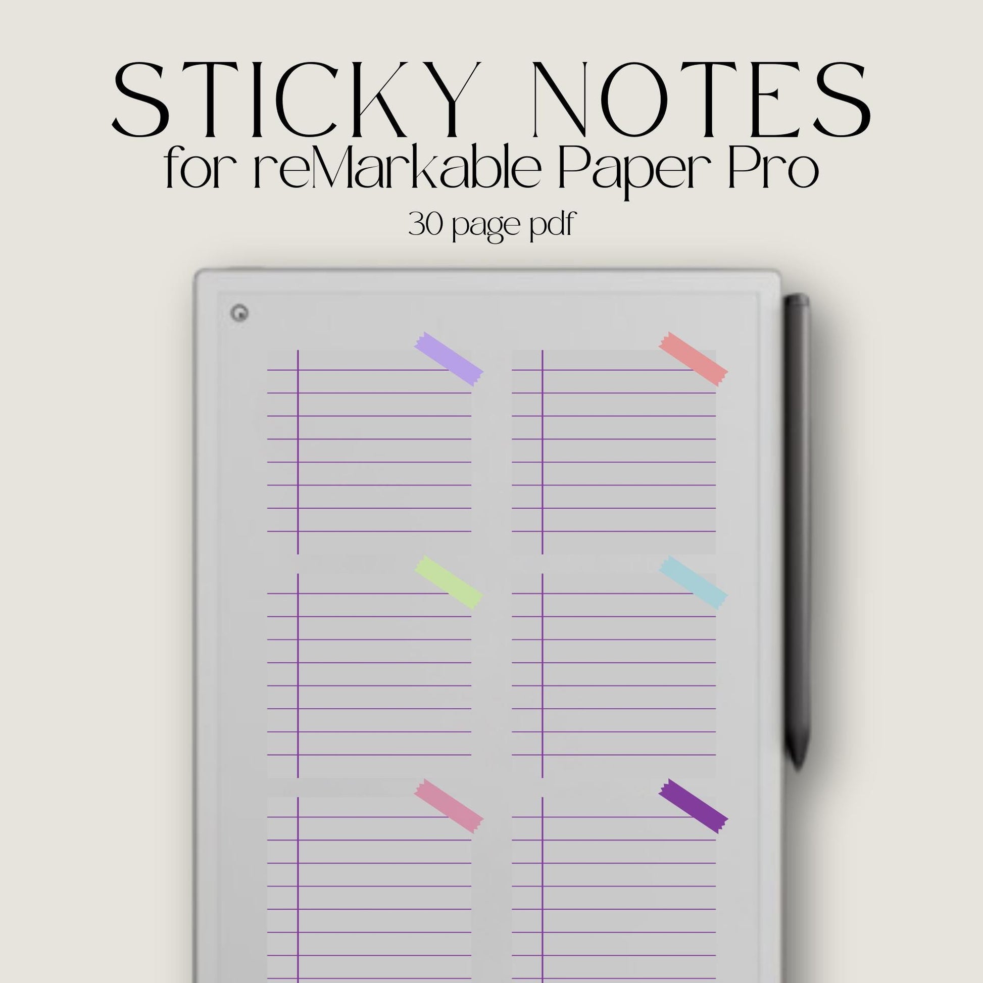 Lined Sticky Notes for reMarkable Paper Pro