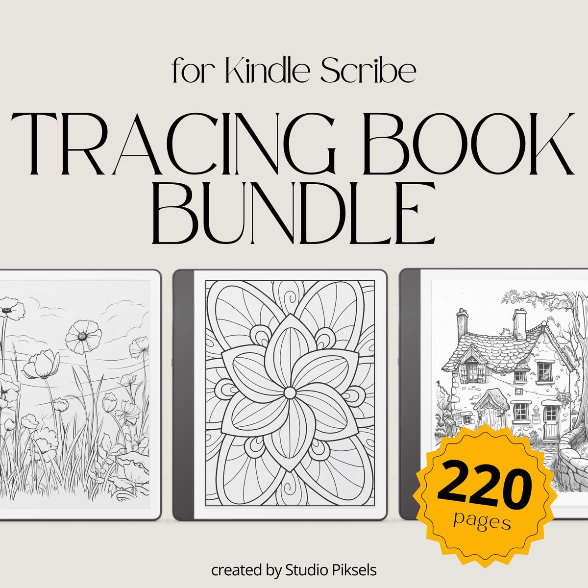 Mandala, Flower & Magical Tracing Book Bundle for Kindle Scribe featuring mandala patterns, floral tracing pages, and fantasy-inspired designs for relaxing digital tracing and mindful creativity.