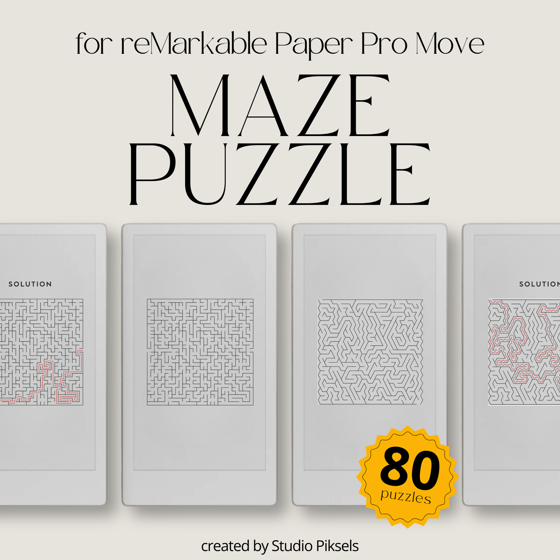 Maze Puzzle for reMarkable Paper Pro Move With Solutions And 80 Puzzles 3