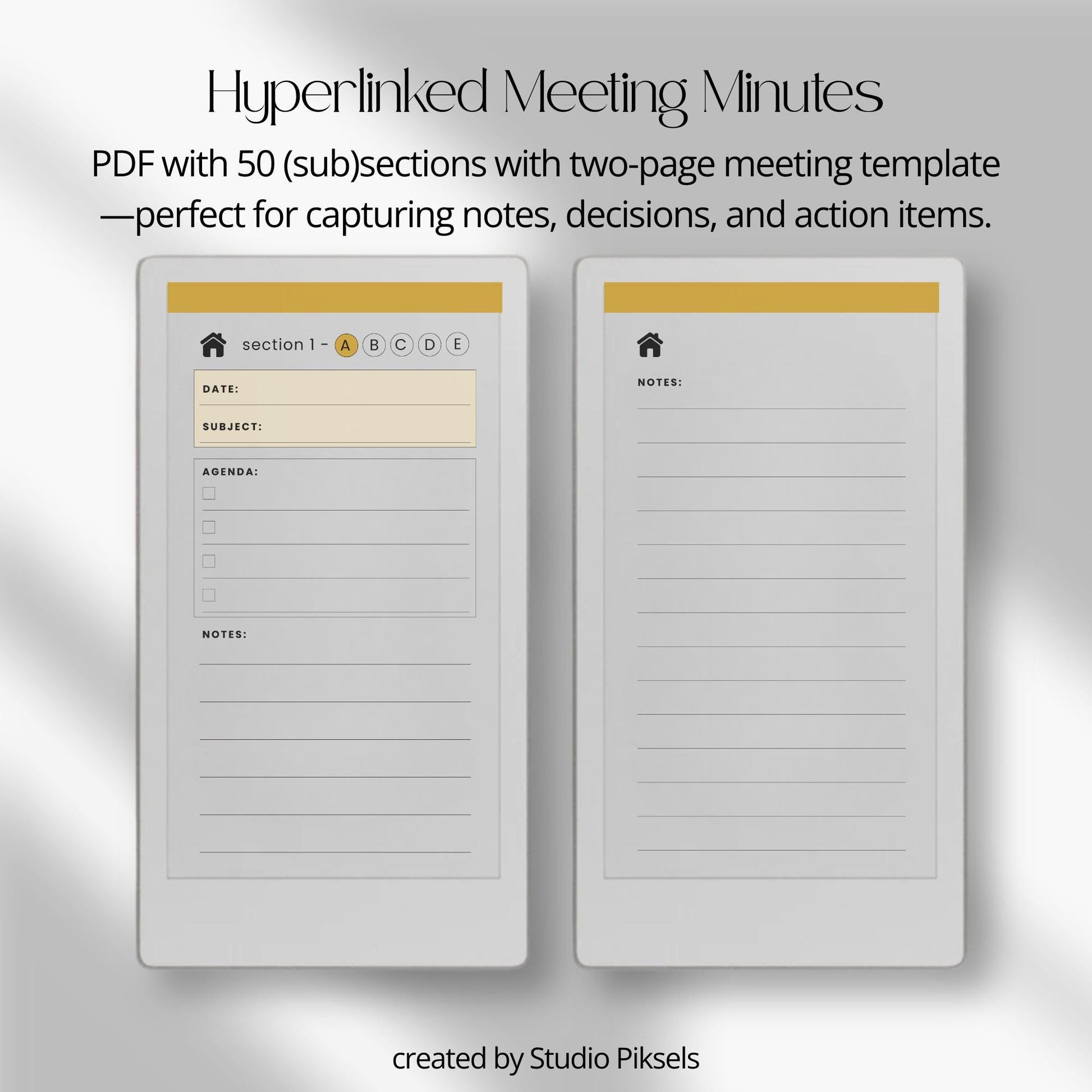 Record meeting agendas, notes, and decisions using a structured meeting minutes notebook on reMarkable Paper Pro Move.