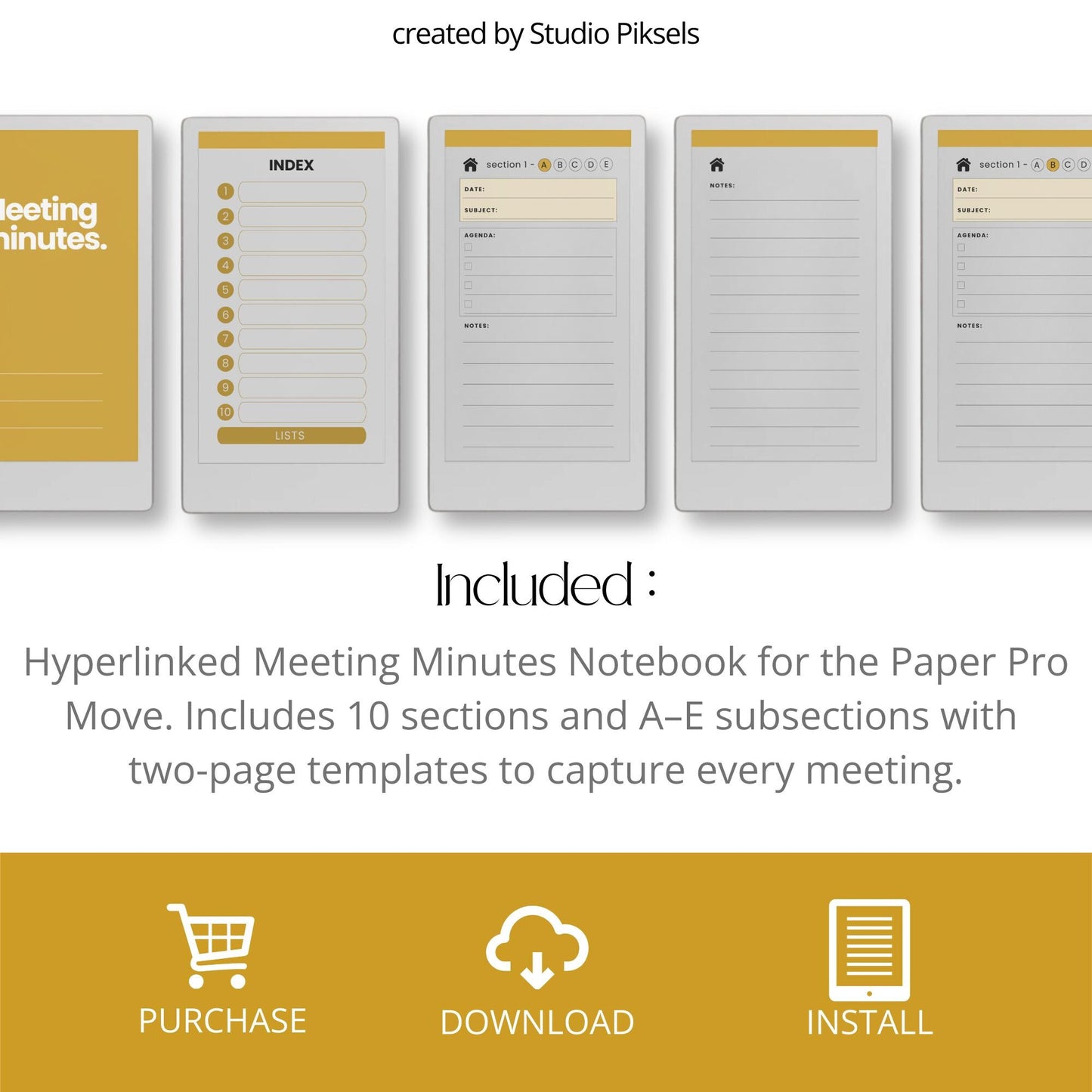 Record meeting agendas, notes, and decisions using a structured meeting minutes notebook on reMarkable Paper Pro Move.