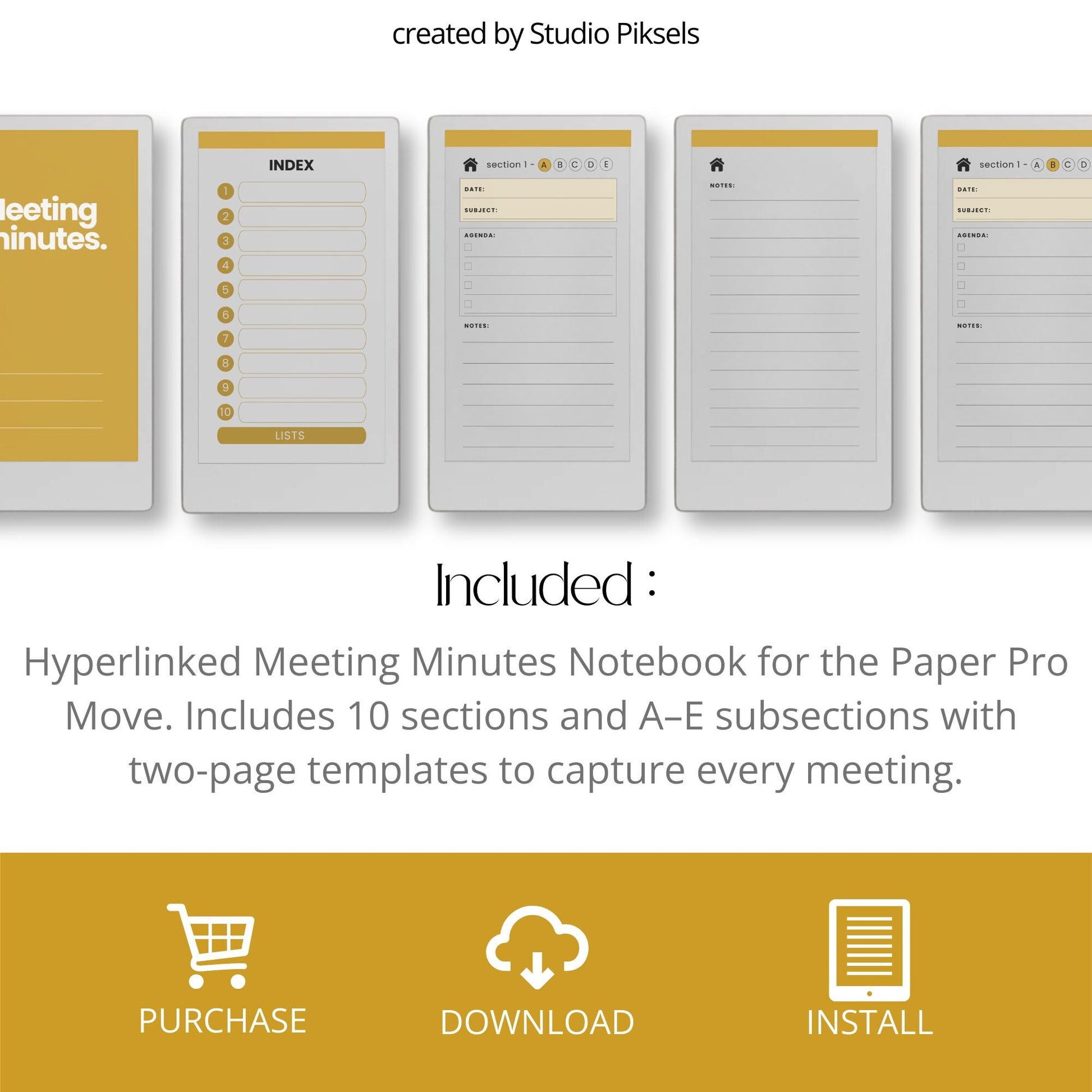 Record meeting agendas, notes, and decisions using a structured meeting minutes notebook on reMarkable Paper Pro Move.