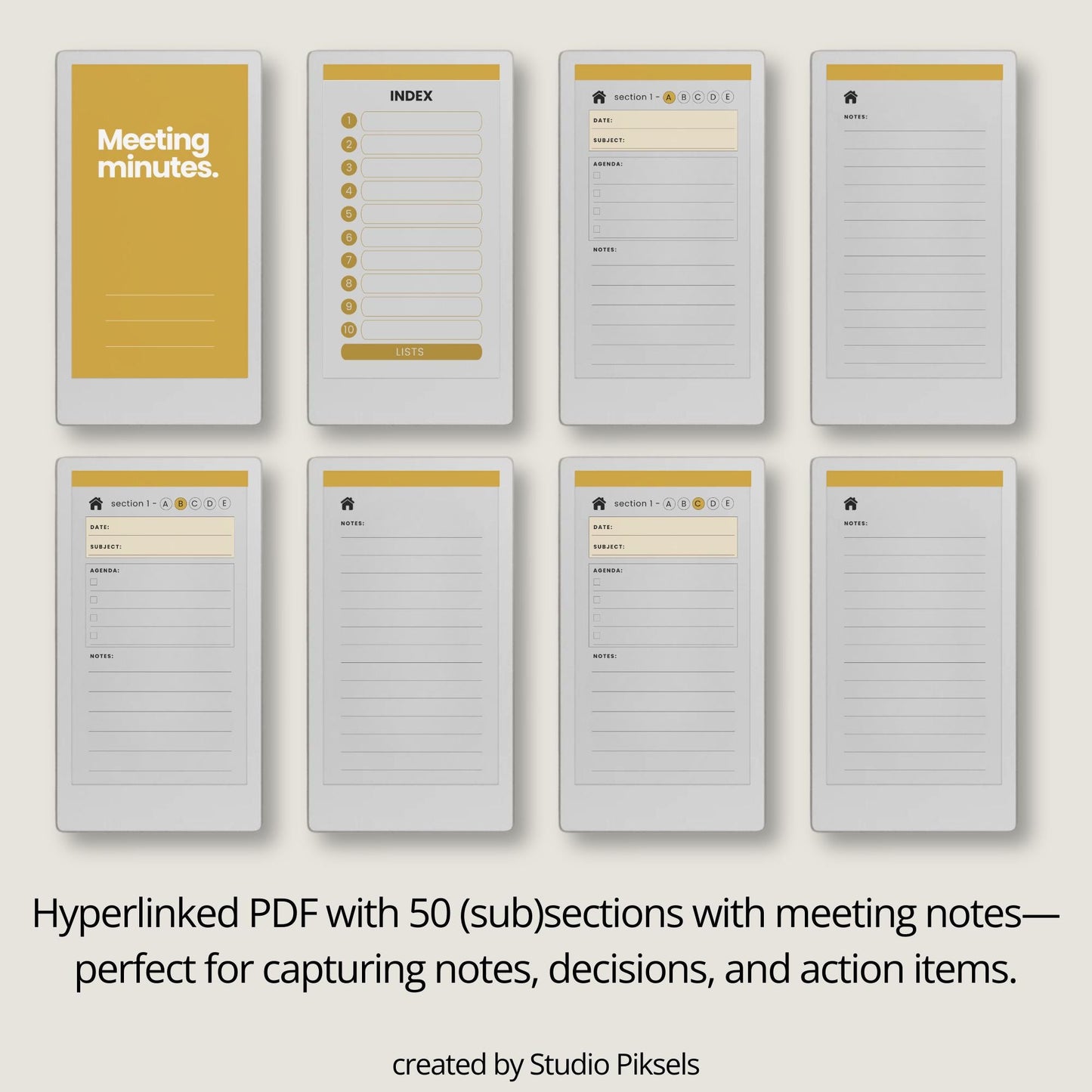 Record meeting agendas, notes, and decisions using a structured meeting minutes notebook on reMarkable Paper Pro Move.