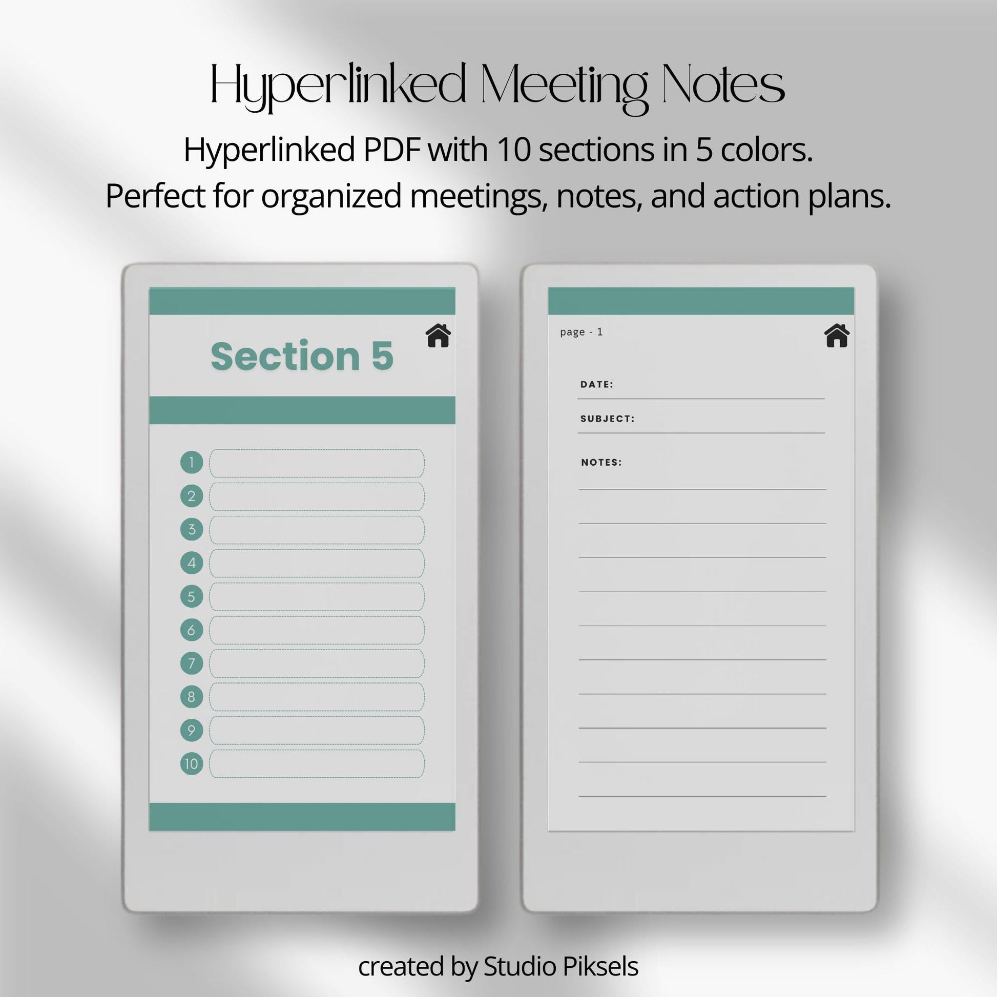 Hyperlinked meeting notes notebook for reMarkable Paper Pro Move.