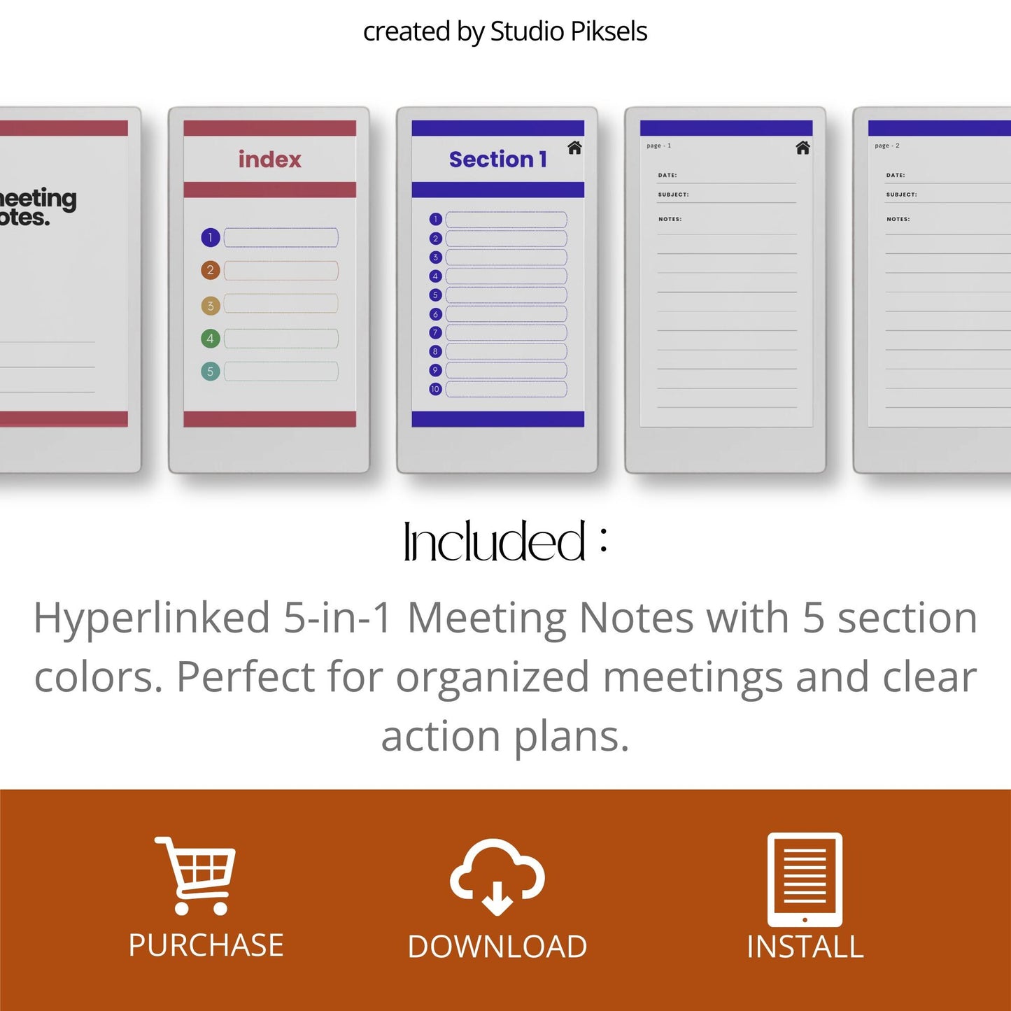 Hyperlinked meeting notes notebook for reMarkable Paper Pro Move.