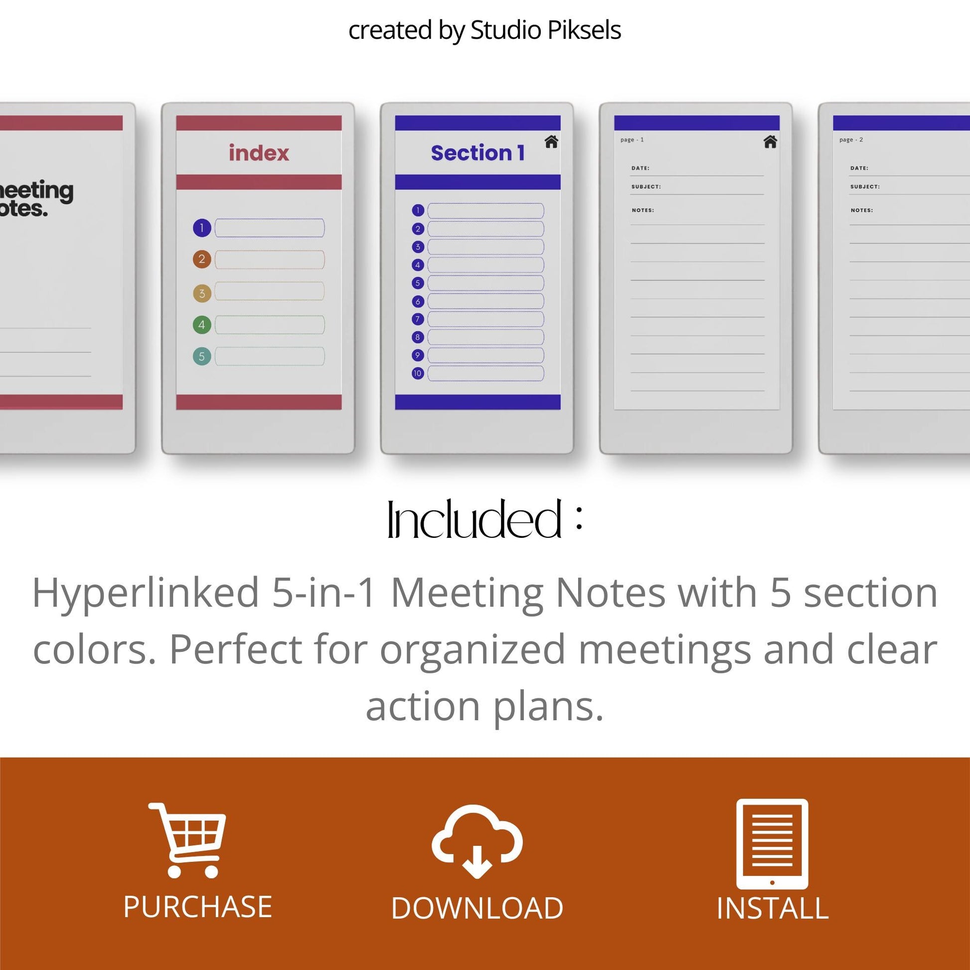 Hyperlinked meeting notes notebook for reMarkable Paper Pro Move.