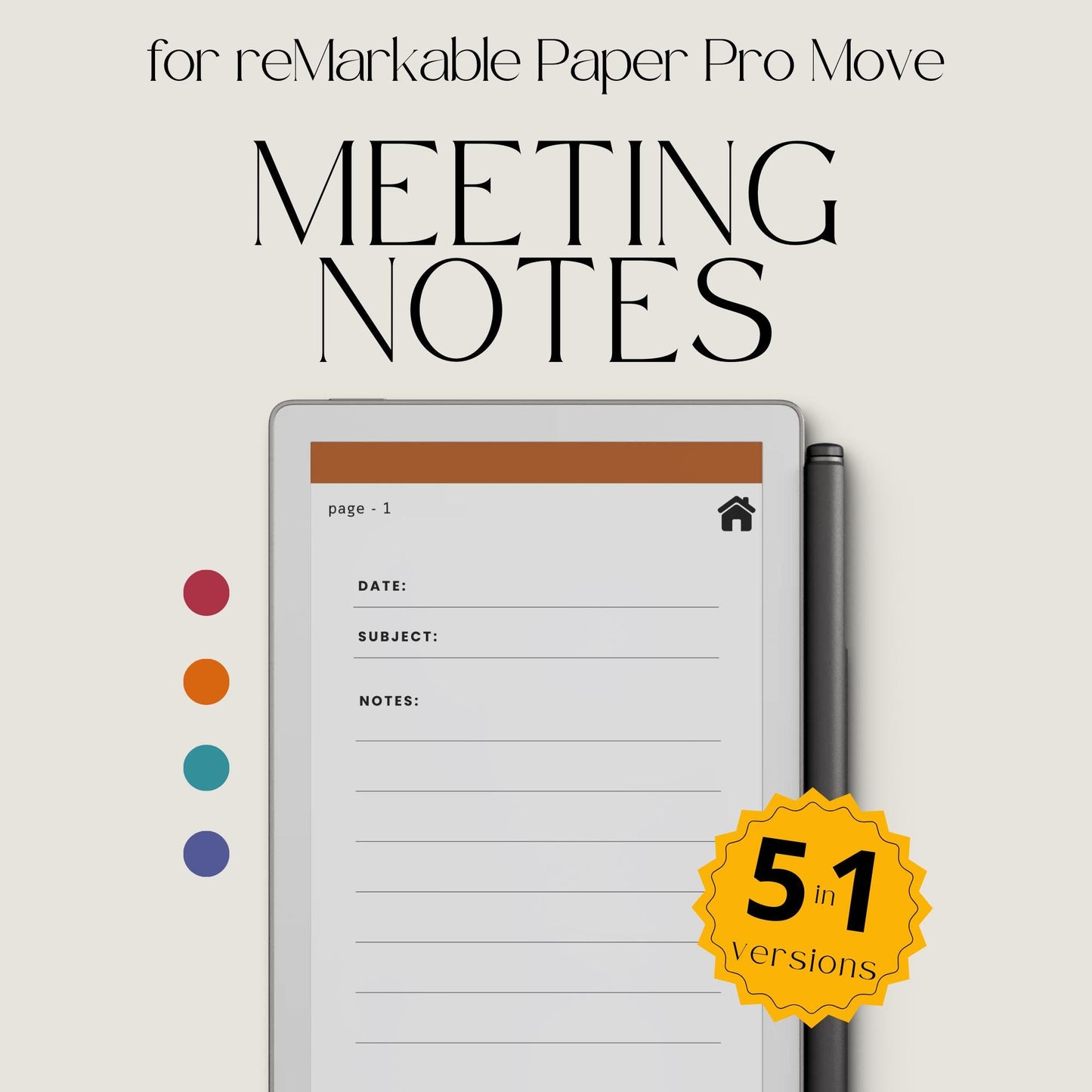 Hyperlinked meeting notes notebook for reMarkable Paper Pro Move.