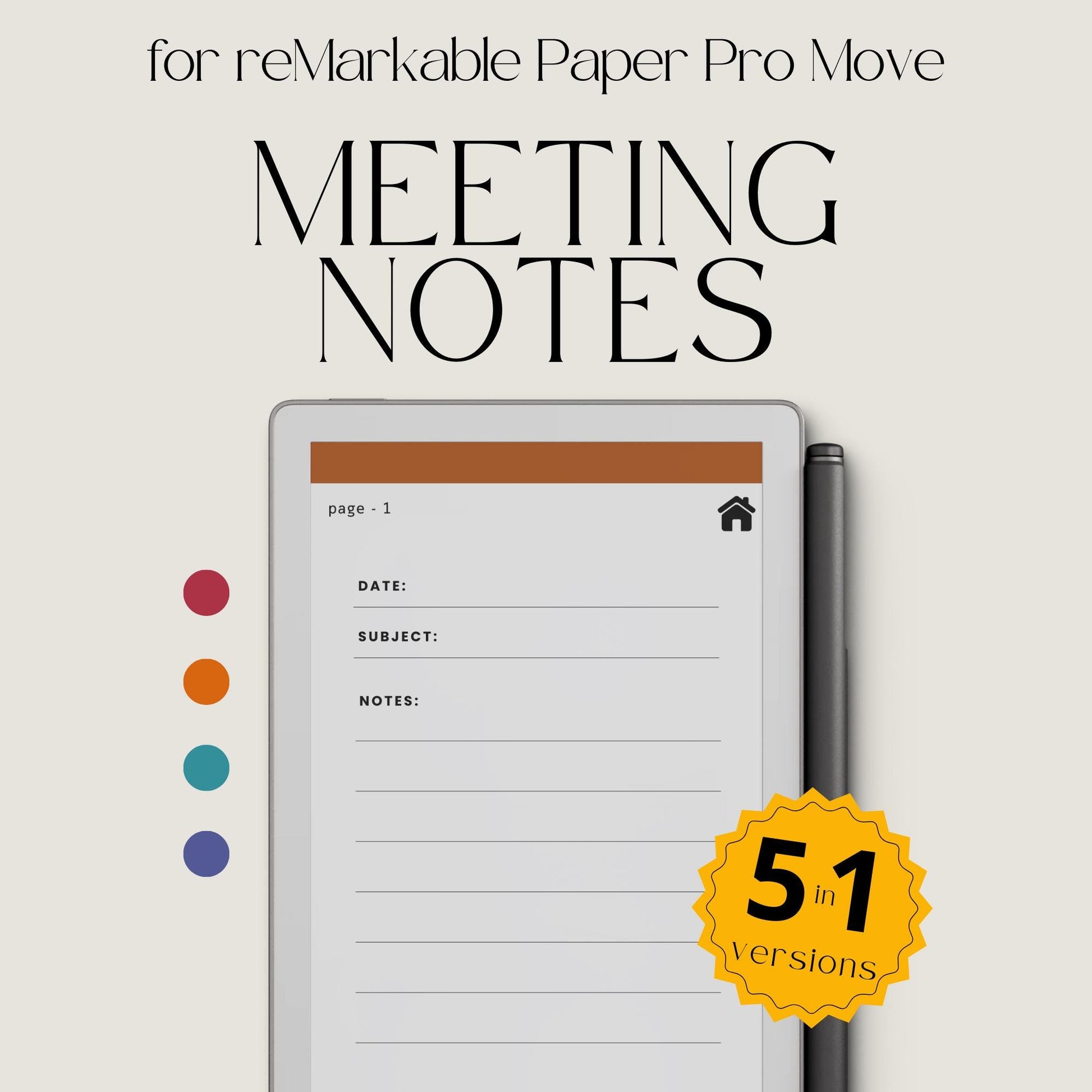 Hyperlinked meeting notes notebook for reMarkable Paper Pro Move.