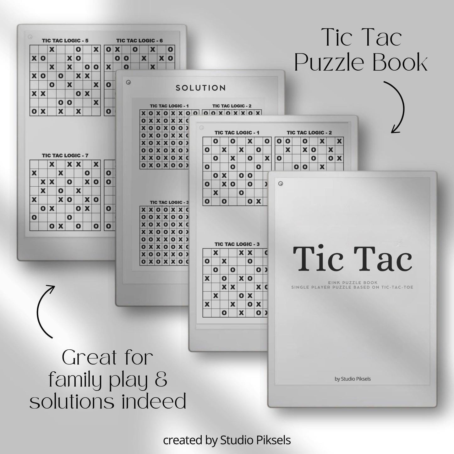 Mega Puzzle Book Bundle for reMarkable including over 400 Tic Tac Logic puzzles, offering a logical twist on the classic Tic Tac Toe game.