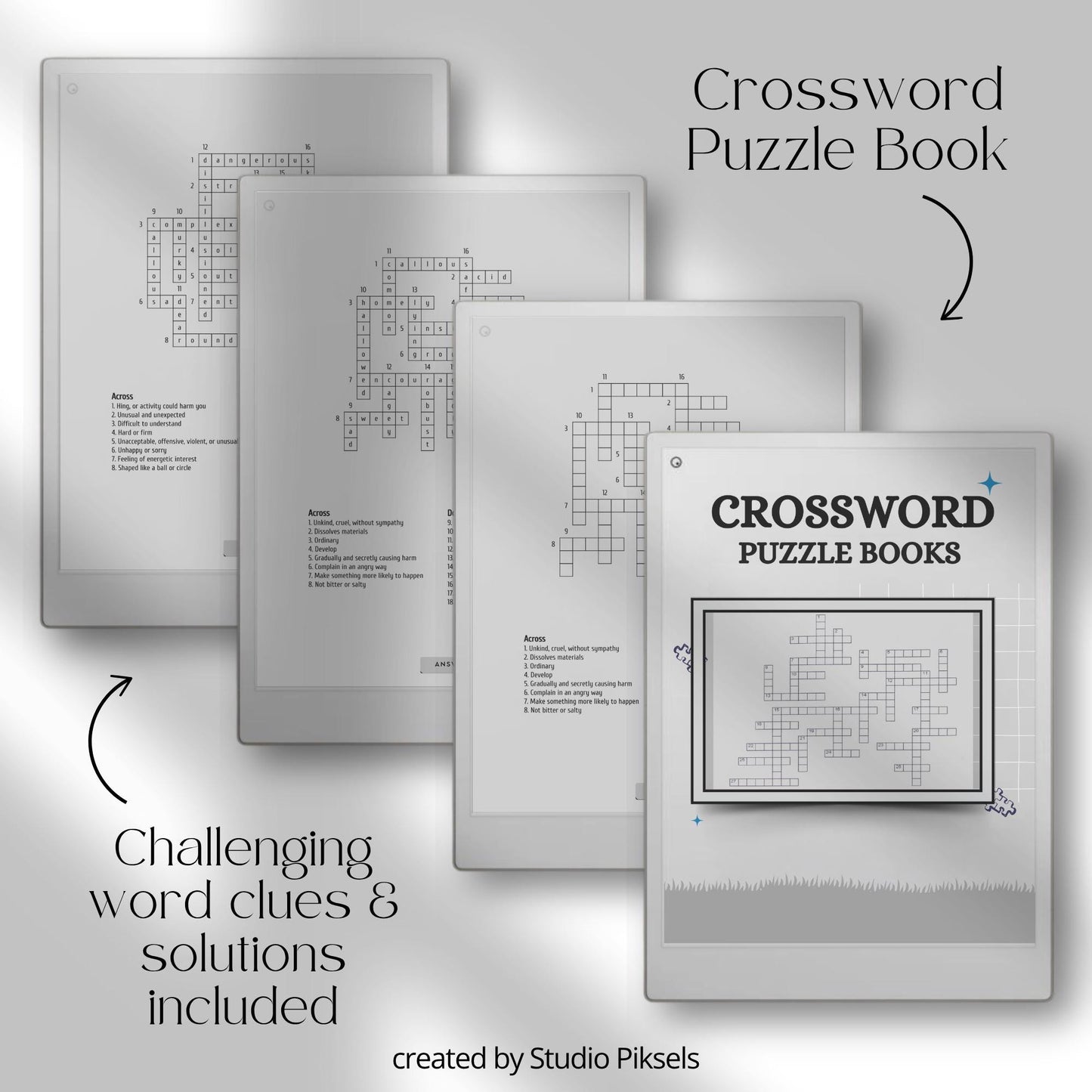 Mega Puzzle Book Bundle for reMarkable displaying 100 crossword puzzles with classic clues and satisfying solutions for an engaging experience.