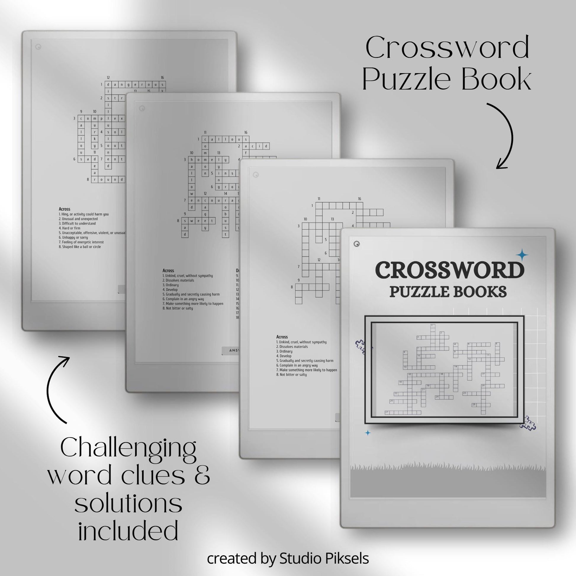 Mega Puzzle Book Bundle for reMarkable displaying 100 crossword puzzles with classic clues and satisfying solutions for an engaging experience.