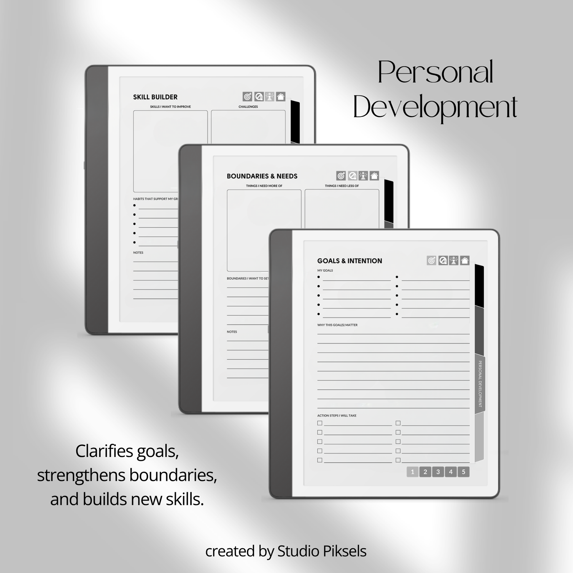 Hyperlinked Mental Health Journal for Kindle Scribe featuring emotional reflection, wellness tracking, guided journaling, and monochrome e-ink layouts.