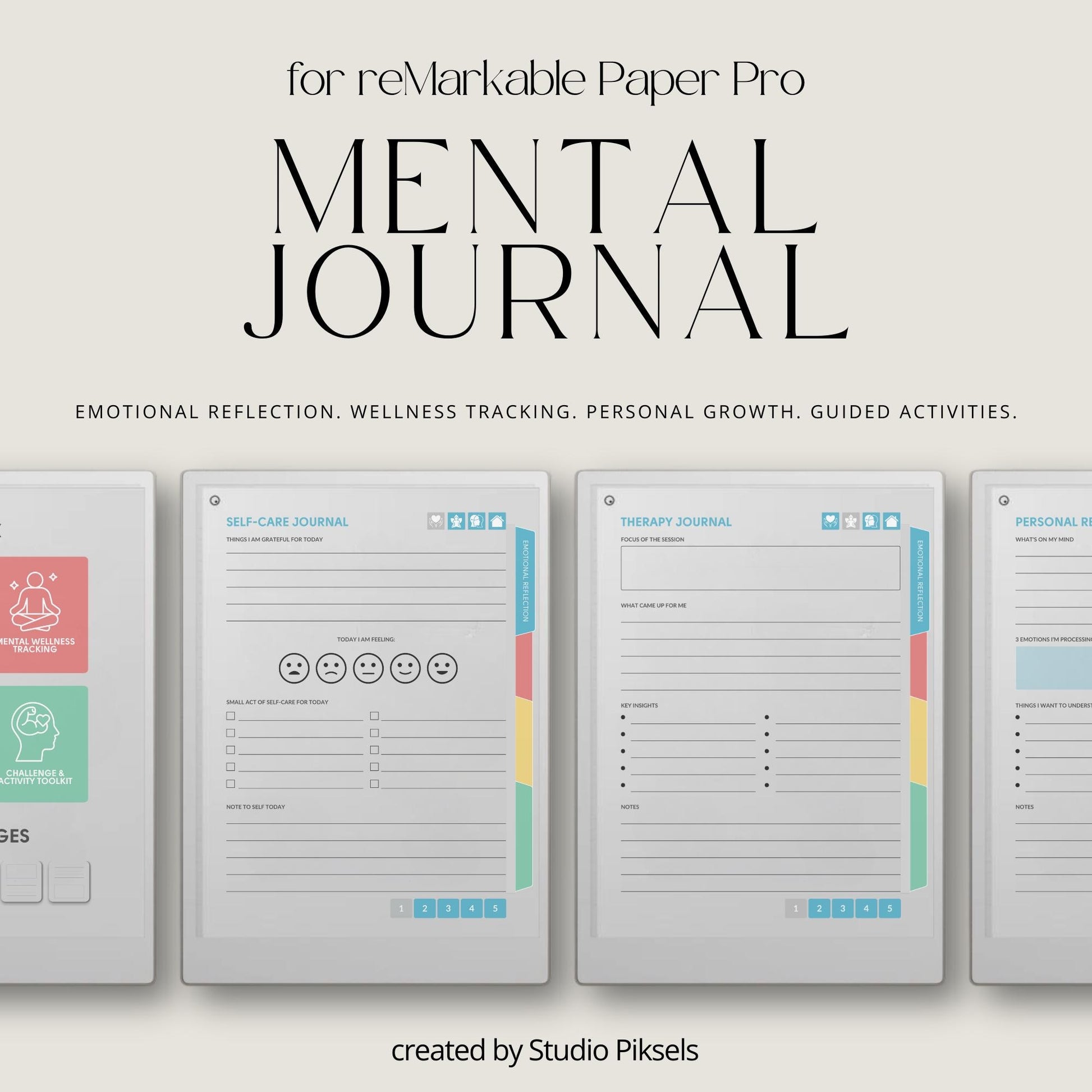 Reflect on emotions and write guided journal entries using a mental health journal on reMarkable Paper Pro.
