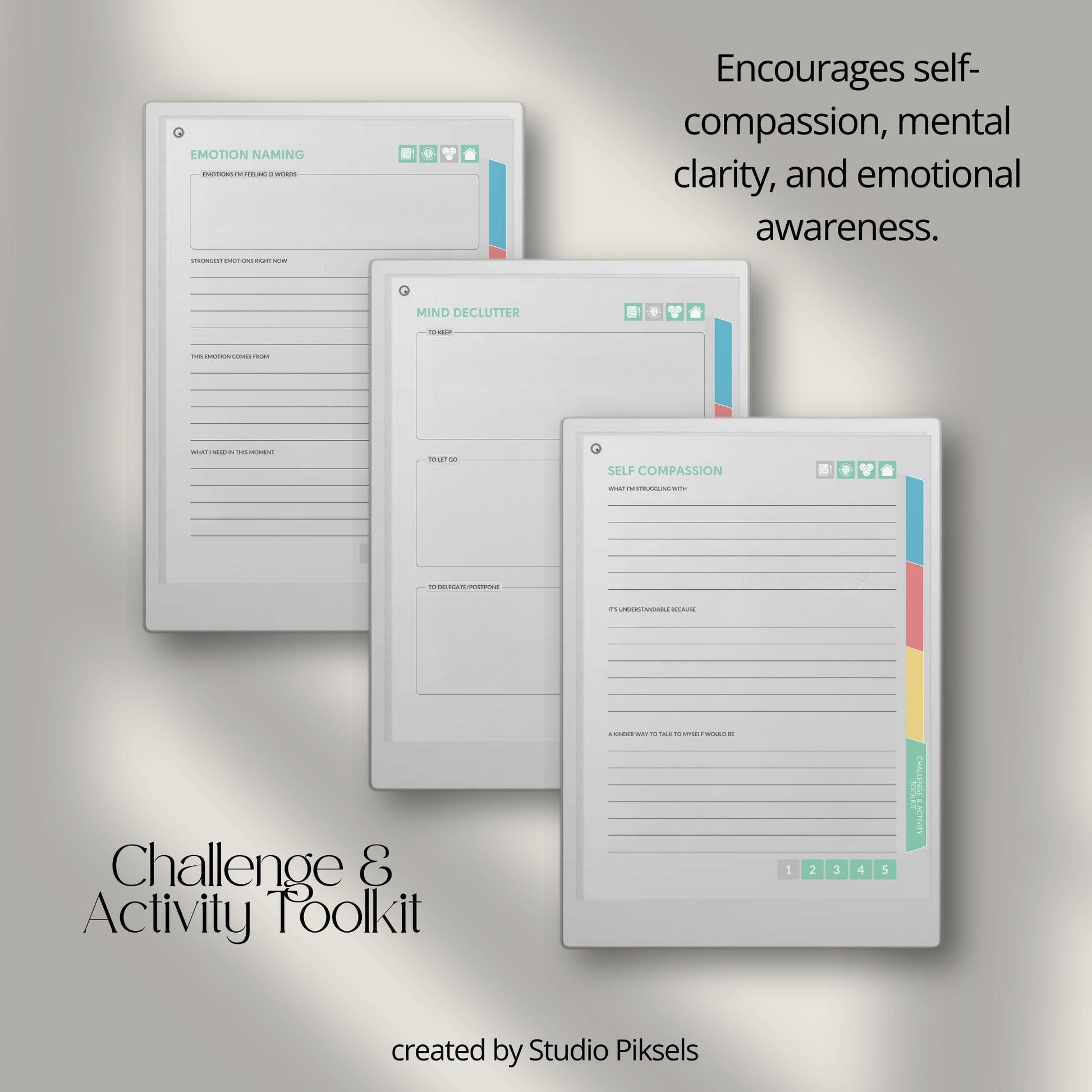 Reflect on emotions and write guided journal entries using a mental health journal on reMarkable Paper Pro.