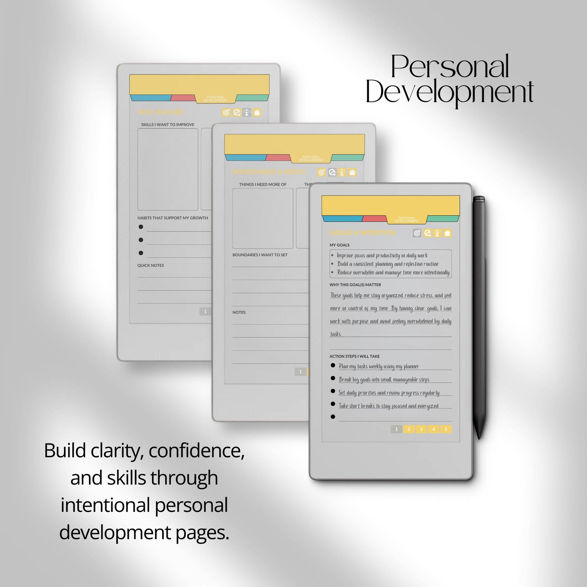 Mental health journal for reMarkable Paper Pro Move with hyperlinked reflection and wellness tracking pages.