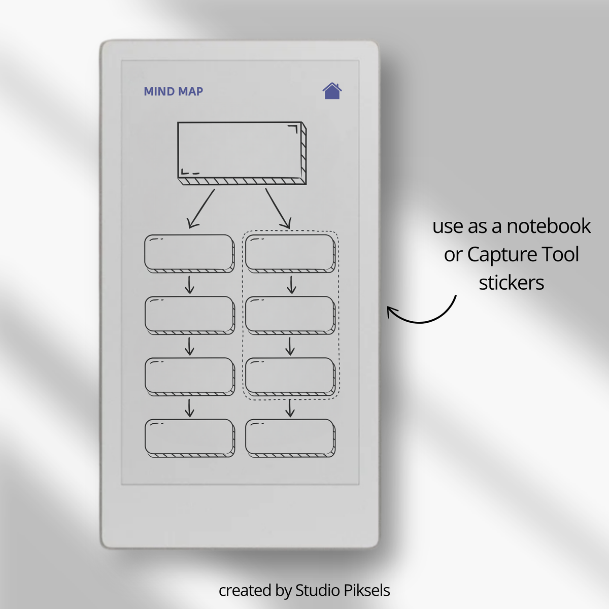 Mind map notebook bundle for reMarkable Paper Pro Move with 4 hyperlinked layouts, customizable sections, notes pages, and project planning templates.