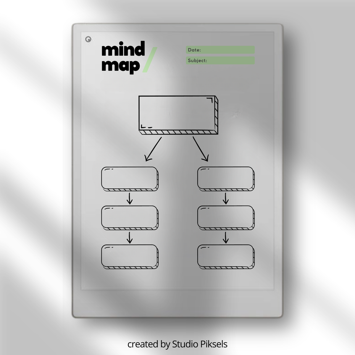 digital mind map templates for reMarkable Paper Pro with brain dump, sticky notes, hierarchical and hexagonal layouts for brainstorming and planning.
