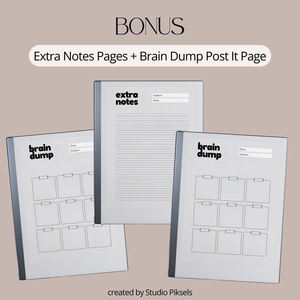 Minimalist mind map template bundle for reMarkable Paper Pure and reMarkable 2 with 8 layouts, brain dump sticky notes, and extra notes page.