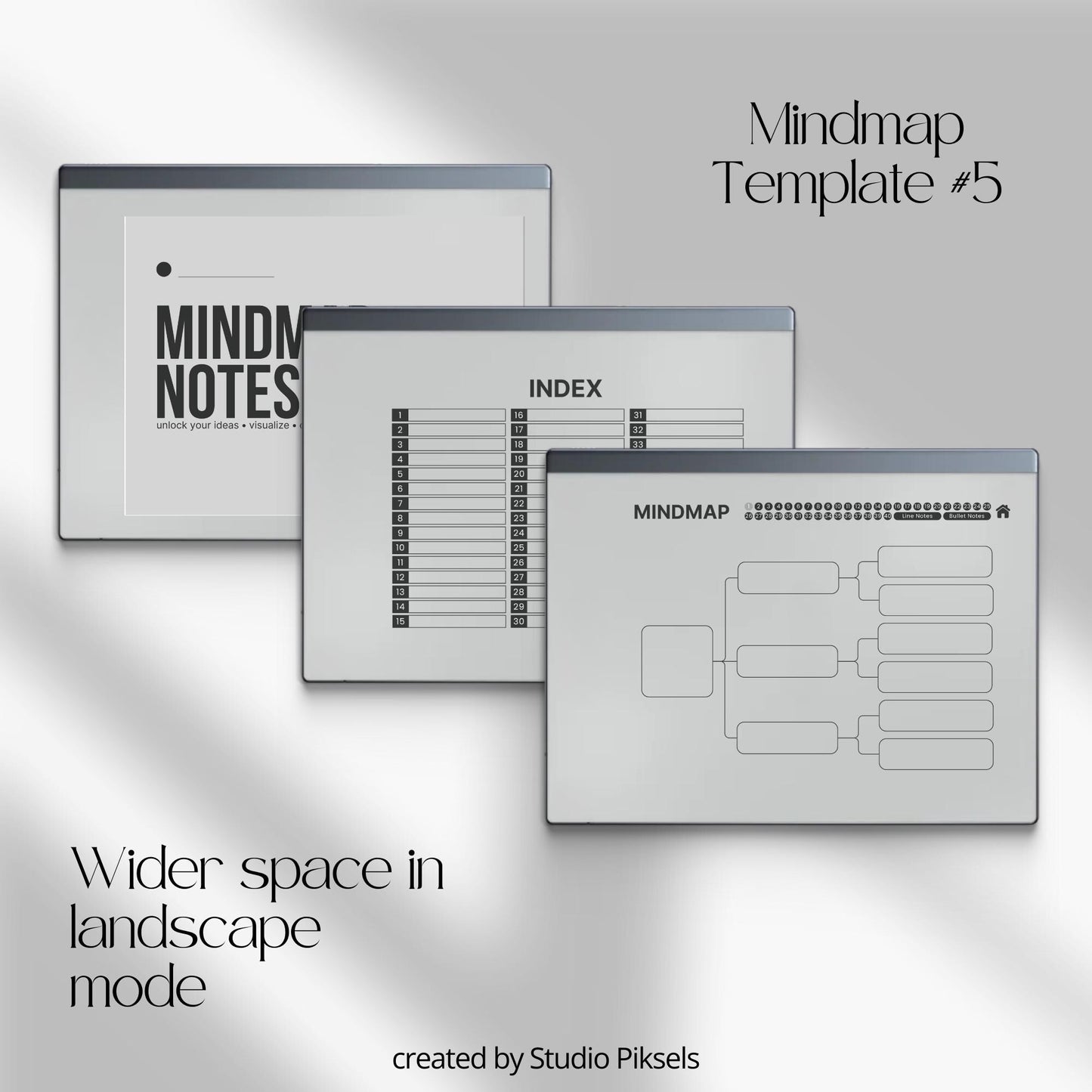 Mind Map Notebook Bundle for reMarkable 2 and reMarkable 1 with hyperlinked visual layouts and customizable index for digital brainstorming.
