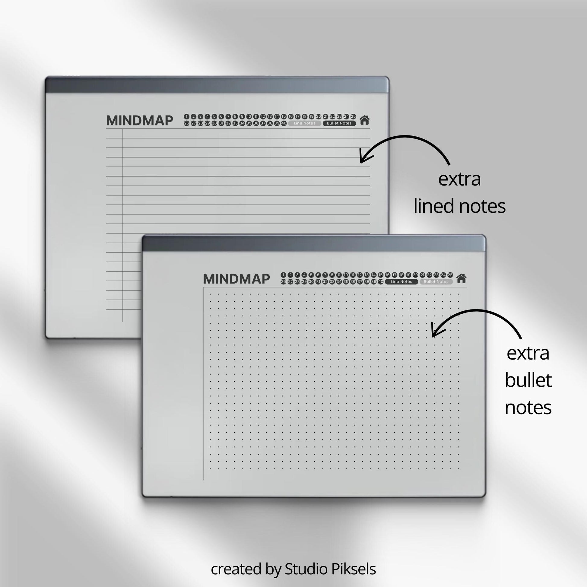 Mind Map Notebook Bundle for reMarkable 2 and reMarkable 1 with hyperlinked visual layouts and customizable index for digital brainstorming.
