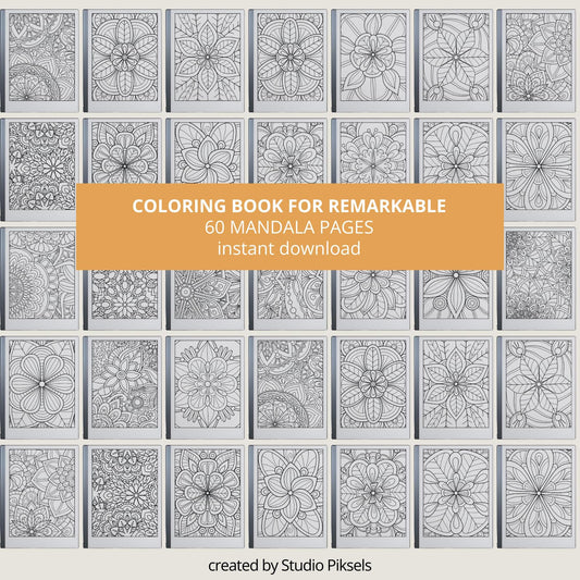 Mindful Mandala Coloring Book for reMarkable 1 and reMarkable 2 featuring 100 detailed mandala coloring and tracing pages designed for relaxation, mindfulness, stress relief, and creative focus on eInk devices.