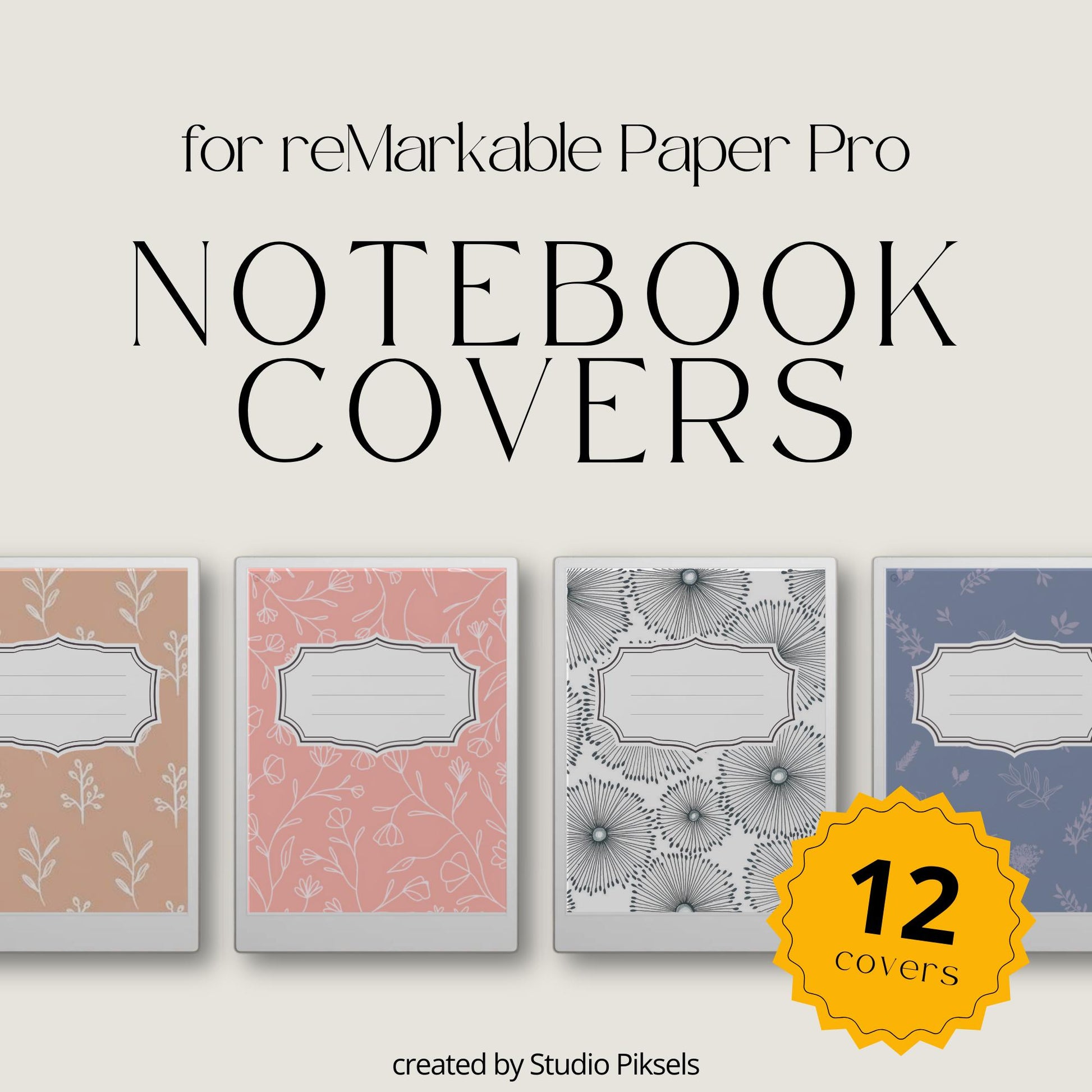 Organize your digital notebooks with this Minimalist Botanical Notebook Cover Bundle designed for reMarkable Paper Pro and other reMarkable devices. This collection includes 12 soft botanical notebook covers featuring delicate floral patterns, neutral tones, and elegant layouts for a clean and calming digital workspace.