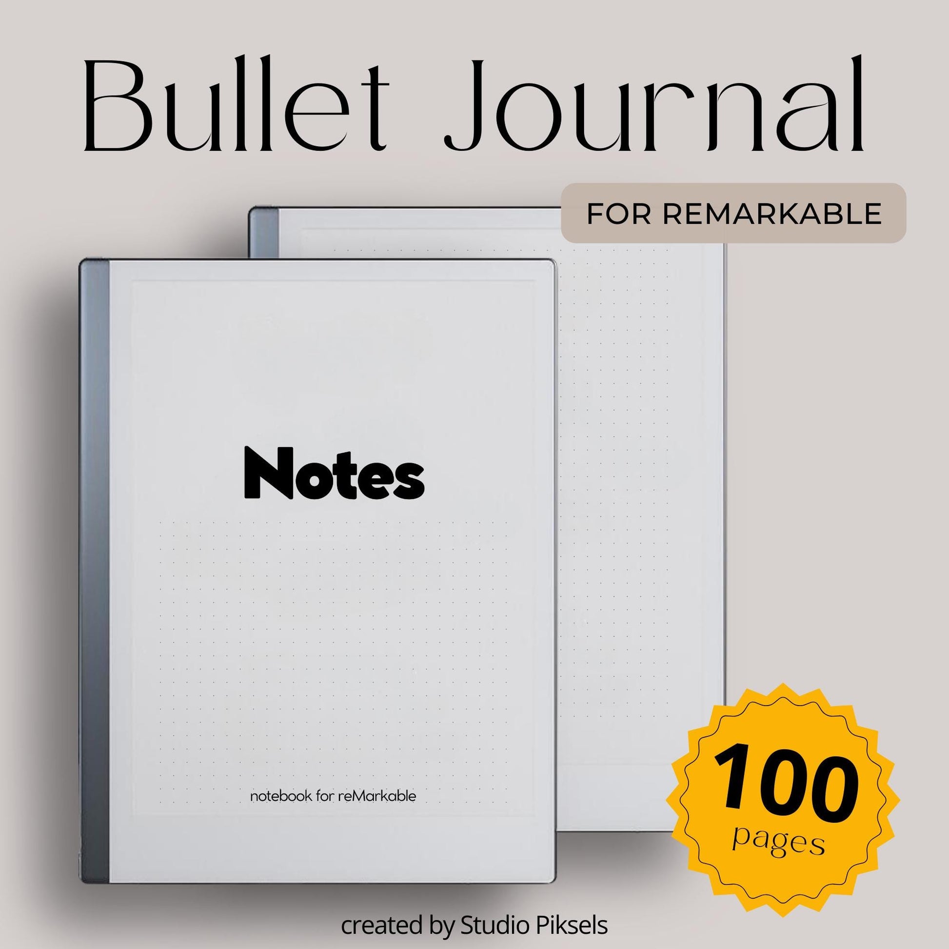 Minimalist dotted grid notebook for reMarkable 2 and Paper Pure with 100 reusable pages for note-taking, journaling, brainstorming, and planning