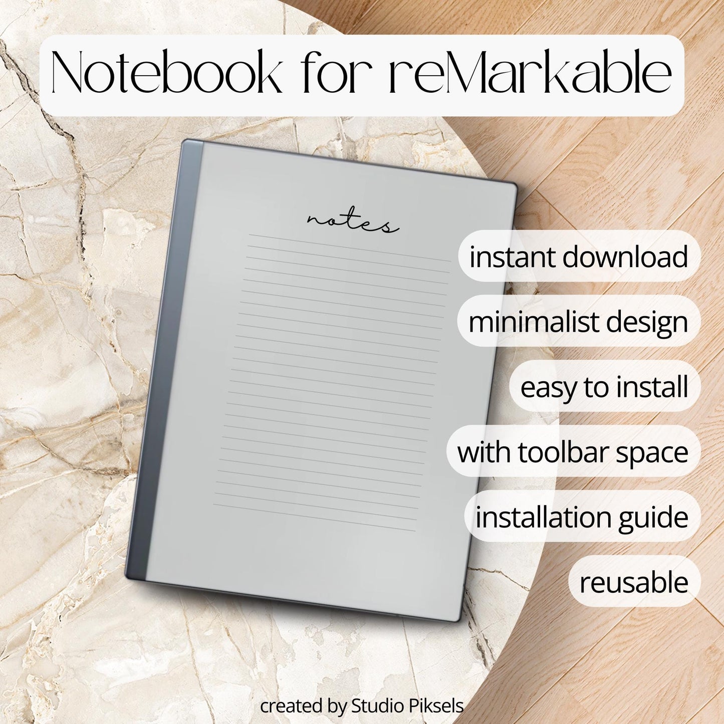 Minimalist Notebook With Lined Pages for reMarkable 2