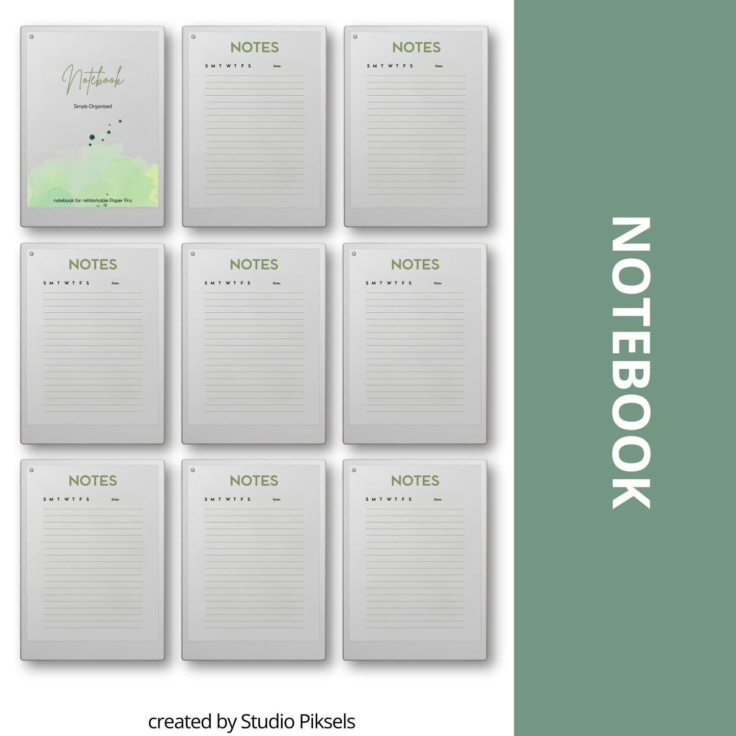 Minimalist Notebook for reMarkable Paper Pro with 50 clean note pages and simple date layout for daily note taking.