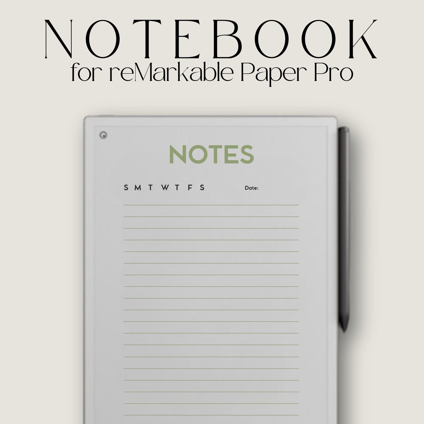 Minimalist Notebook for reMarkable Paper Pro with 50 clean note pages and simple date layout for daily note taking.