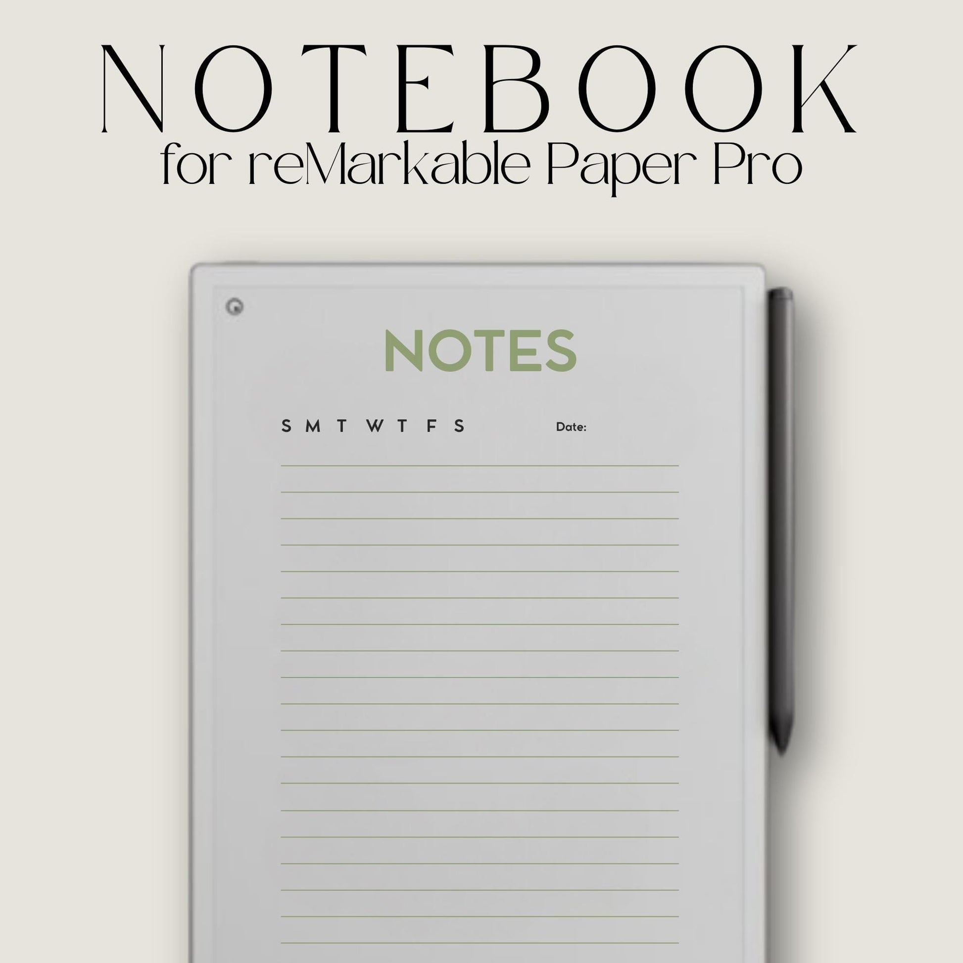 Minimalist Notebook for reMarkable Paper Pro with 50 clean note pages and simple date layout for daily note taking.