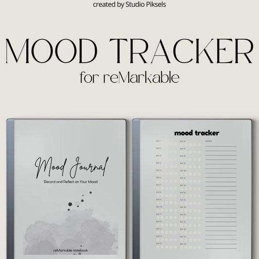 Yearly digital mood tracker for reMarkable Paper Pure and reMarkable 2 with monthly emotional tracking layouts