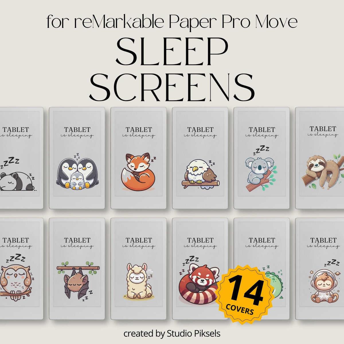 Napping Animals Sleep Screen Bundle for reMarkable Paper Pro Move: Cute Animal Sleep Mode Wallpapers & Digital Screensaver Images