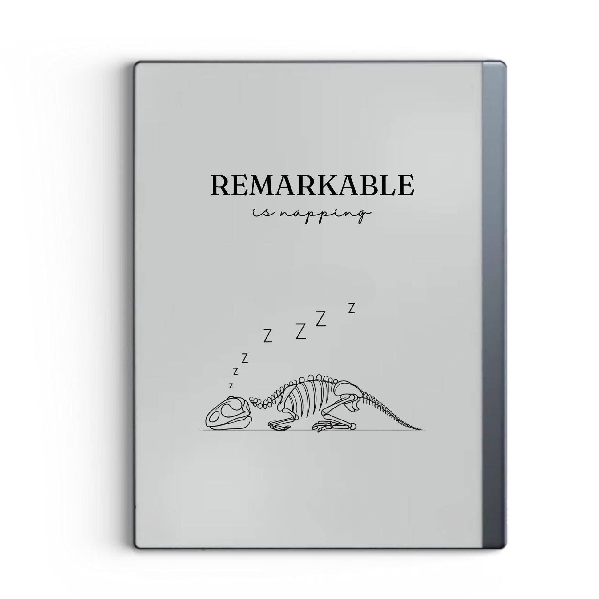 Napping dinosaur sleep screen for reMarkable 2 and reMarkable Paper Pure with cute minimalist dinosaur artwork in PNG format