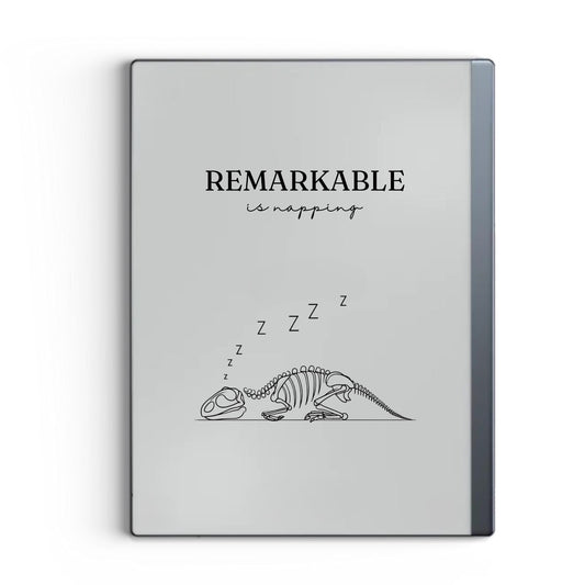 Napping dinosaur sleep screen for reMarkable 2 and reMarkable Paper Pure with cute minimalist dinosaur artwork in PNG format