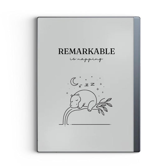 Napping hippo sleep screen for reMarkable 2 and reMarkable Paper Pure with cute minimalist animal line art in PNG format