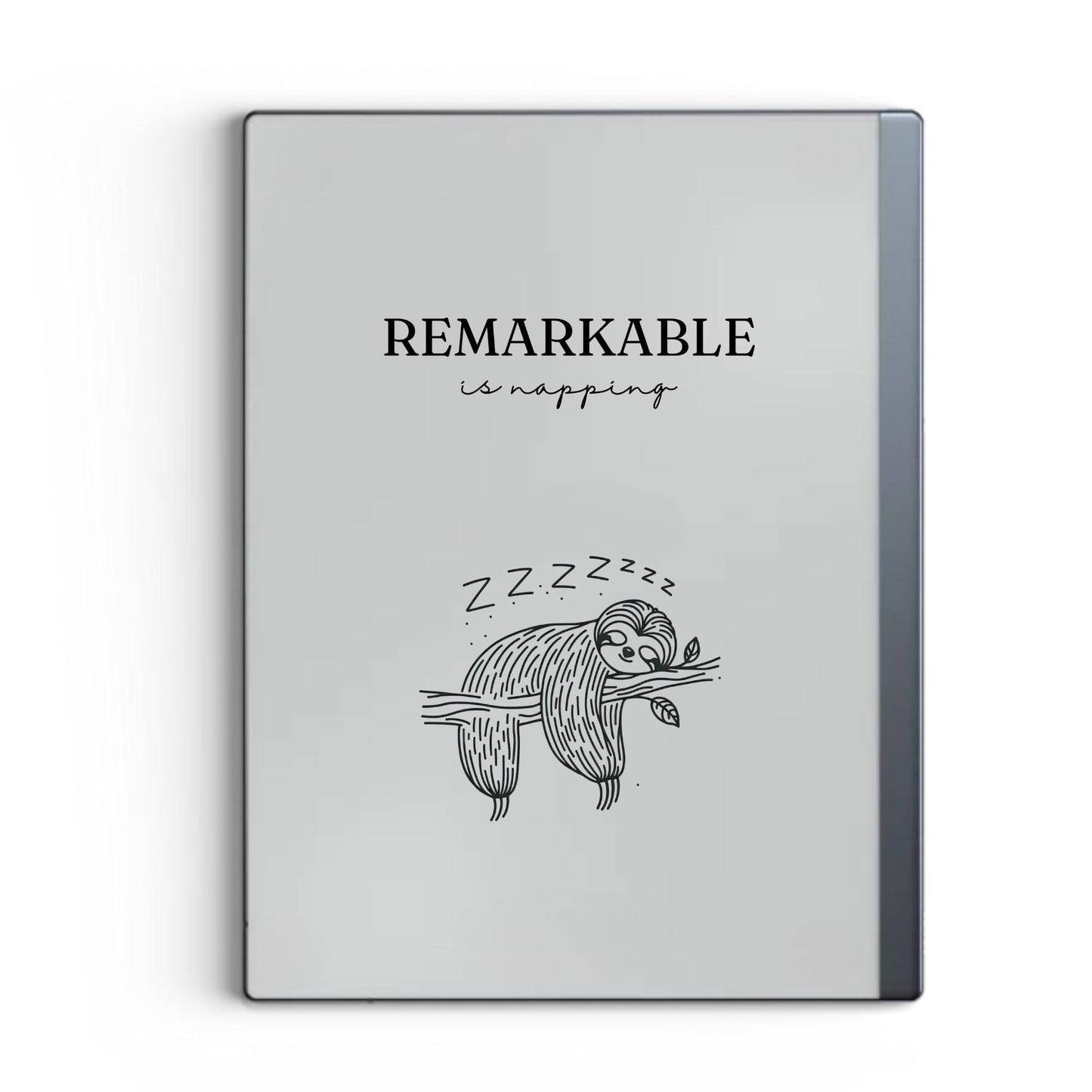 Napping sloth sleep screen for reMarkable 2 and reMarkable Paper Pure with cute sloth line art artwork in PNG format