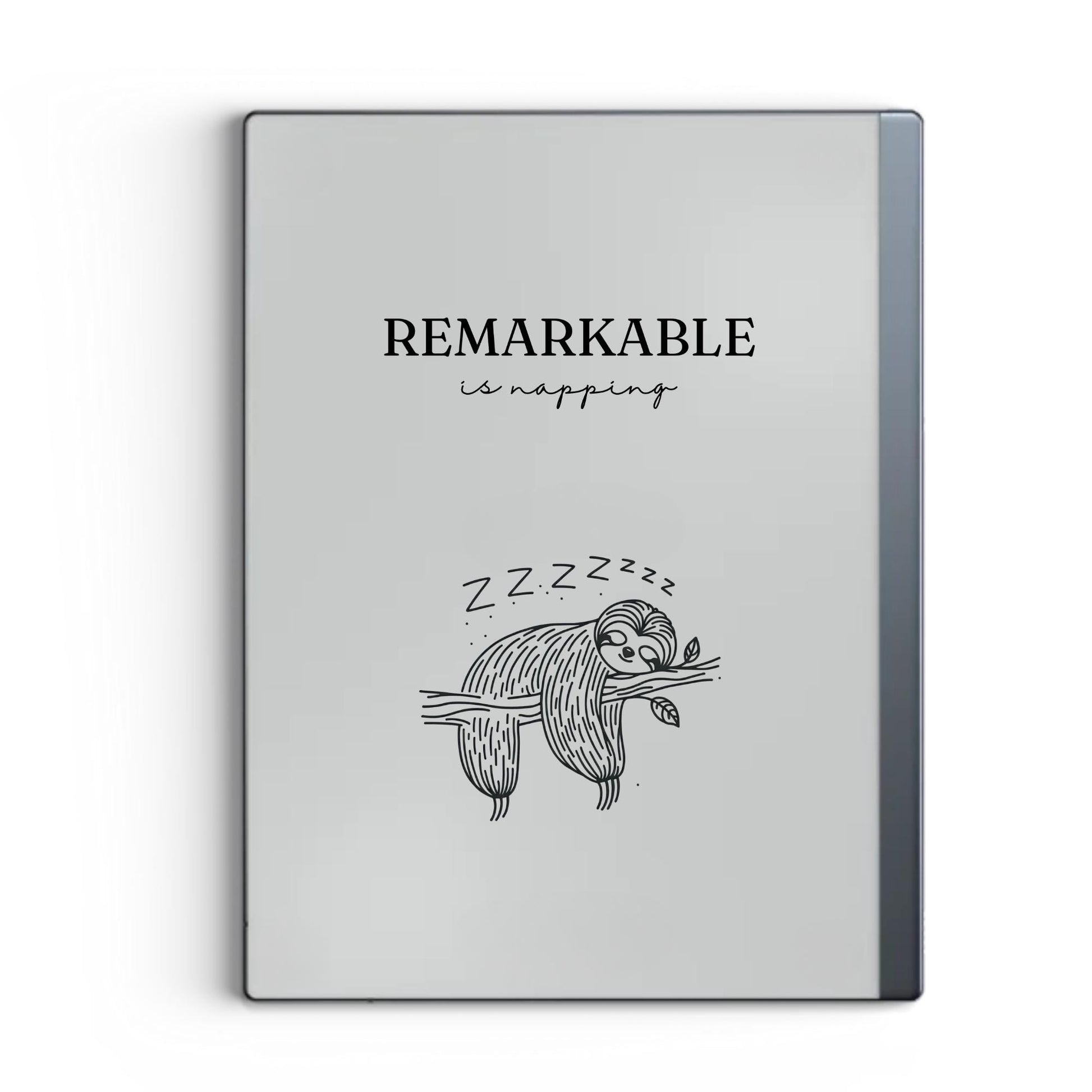 Napping sloth sleep screen for reMarkable 2 and reMarkable Paper Pure with cute sloth line art artwork in PNG format