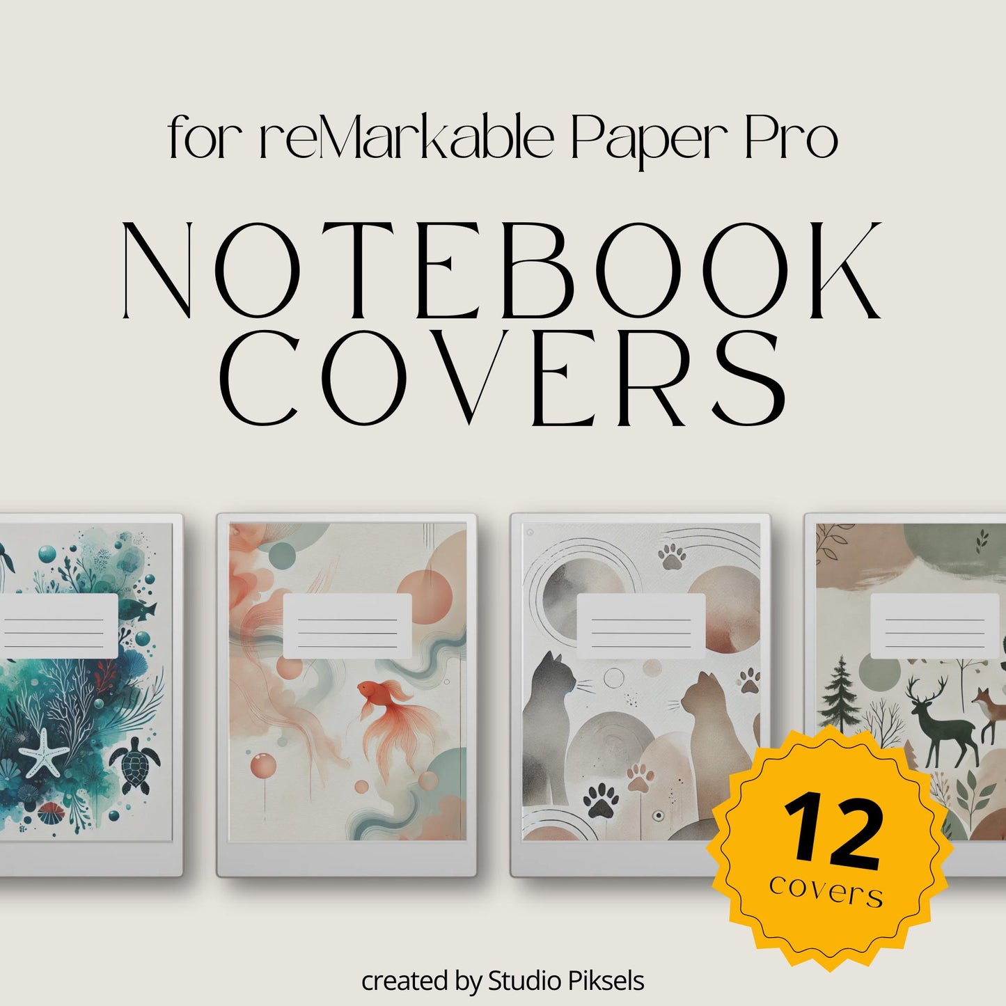 Personalize your digital notebooks with this Nature Notebook Cover Bundle designed for reMarkable Paper Pro. This collection includes 12 artistic notebook covers inspired by wildlife, nature, landscapes, and animals to help organize your digital workspace with a calm and creative style.
