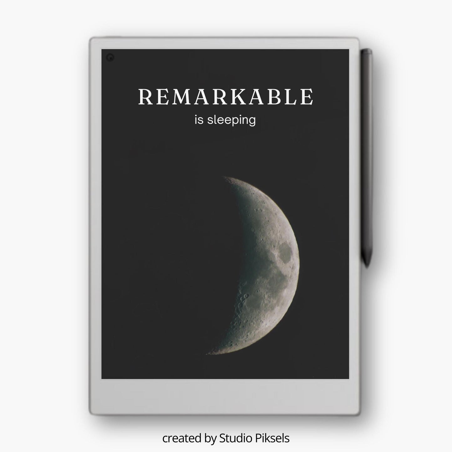 Enhance your reMarkable Paper Pro with a calming night sky display. This sleep screen features a high-resolution crescent moon against a dark, minimalist background, creating a serene and reflective ambiance for your device.