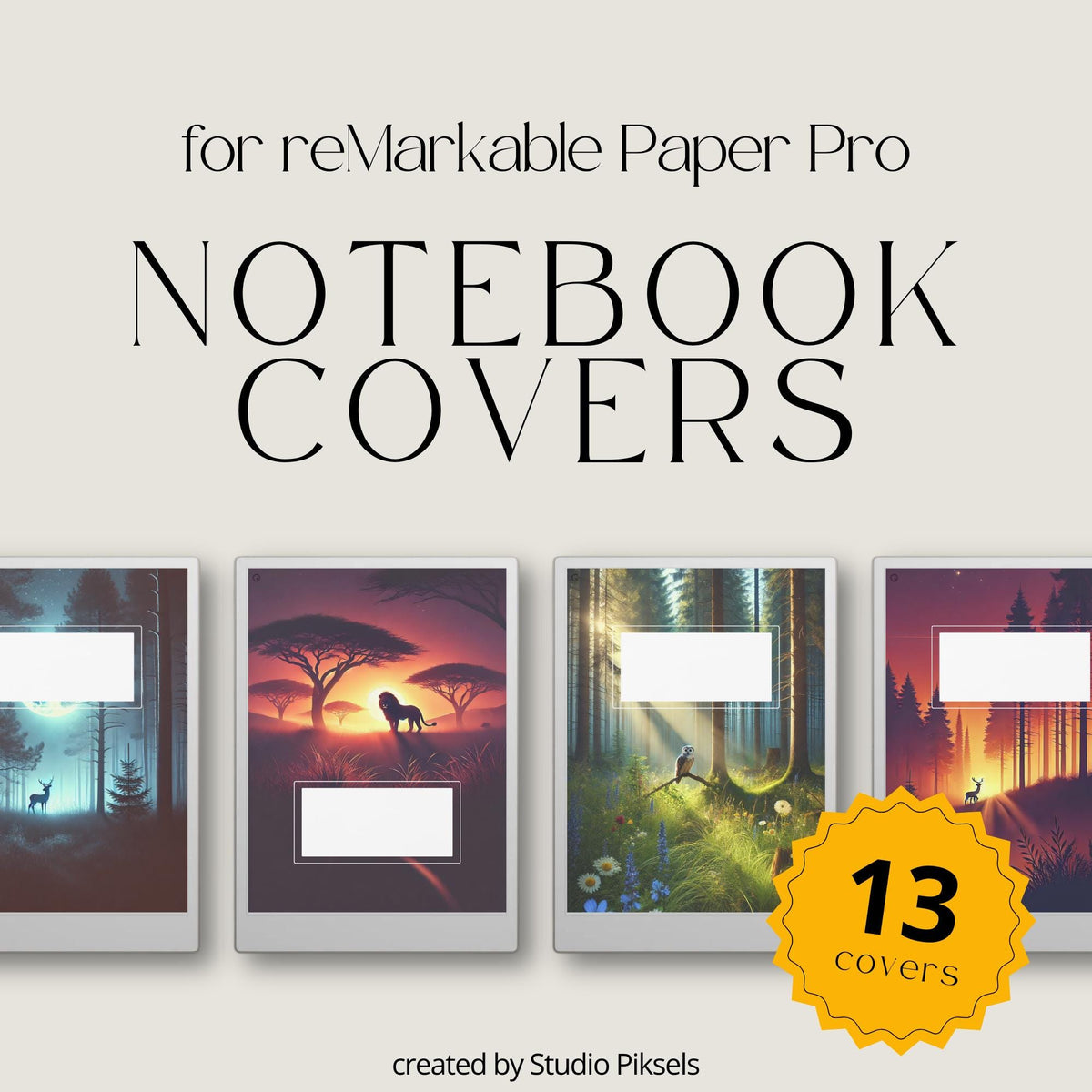Customize your digital notebooks with this Nature Scenes Notebook Cover Bundle designed for reMarkable Paper Pro. This collection includes 13 peaceful nature-inspired notebook covers featuring forests, mountains, sunsets, lakes, and moonlit landscapes that bring a calm and relaxing atmosphere to your digital workspace.